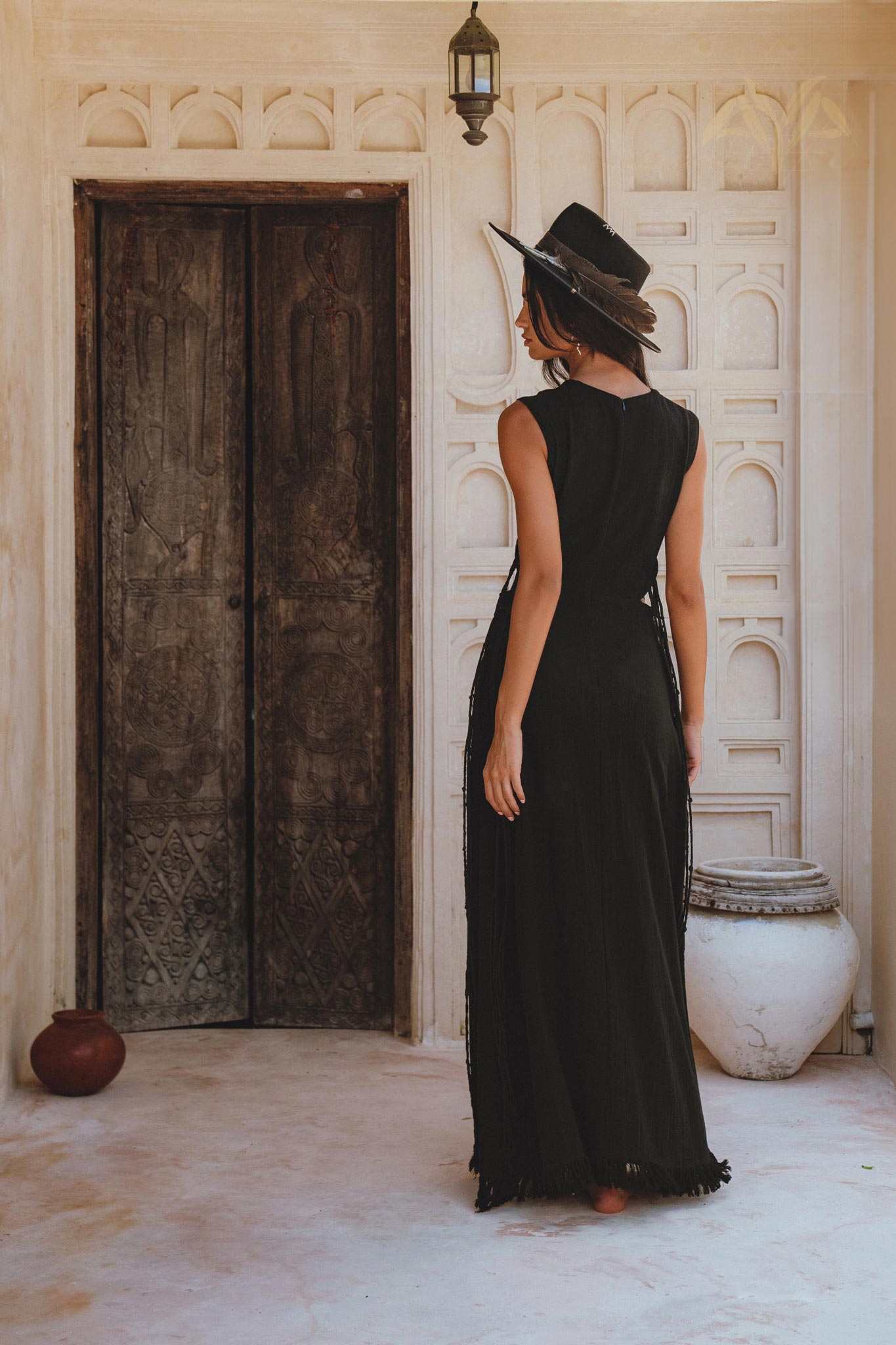 Handwoven Organic Cotton Dress with Open Sides and Macrame Robes; Natural Sea Shell Decorations.