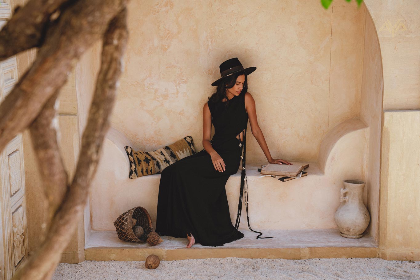 Must-Have Black Boho Dress; Minimalist Cocktail Style; Organic Cotton with Macrame & Sea Shell Details.