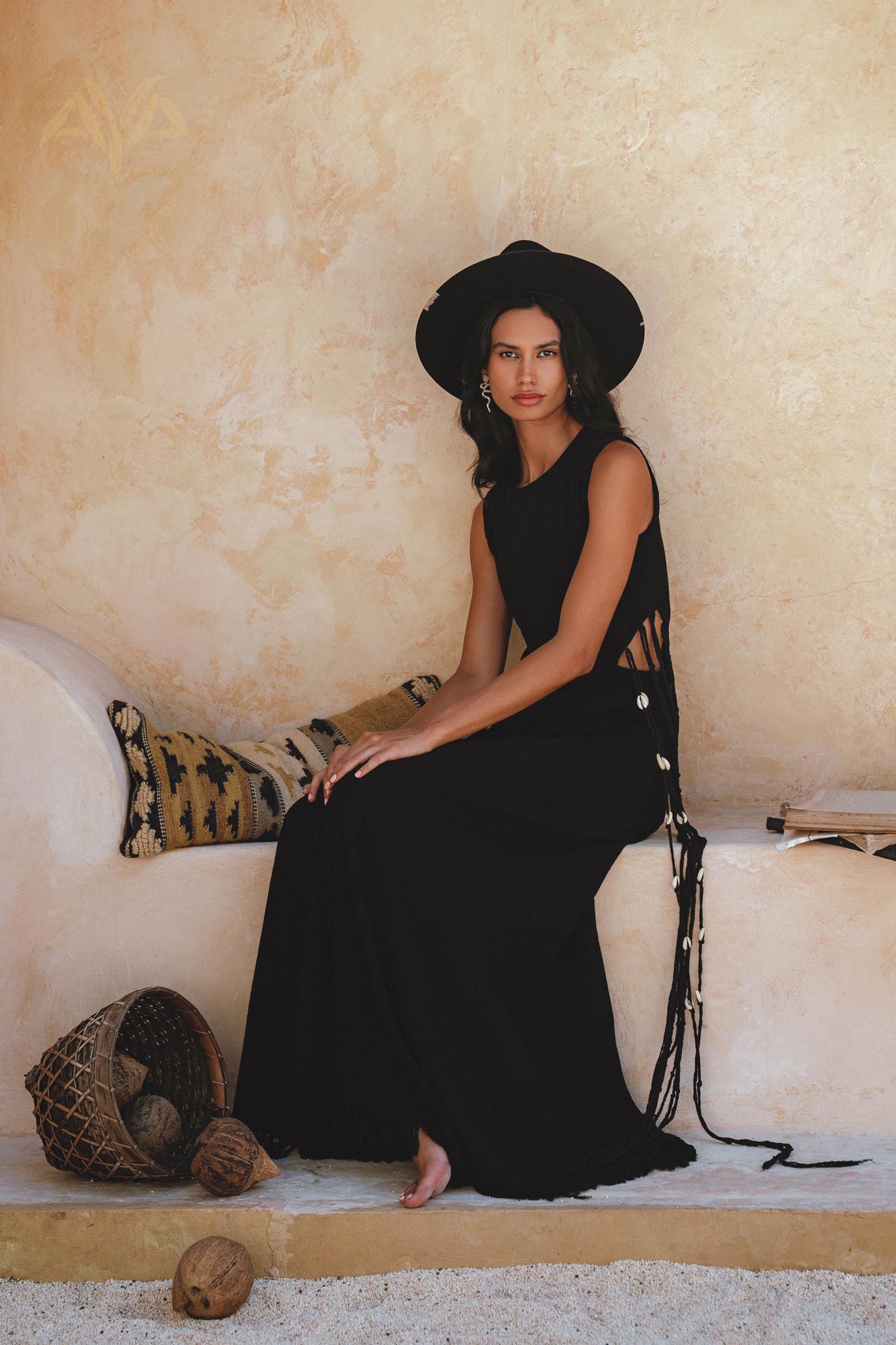 Casual Organic Dress with Open Sides; Handwoven Cotton & Macrame; Sea Shell Accents; Made by Balinese Women.