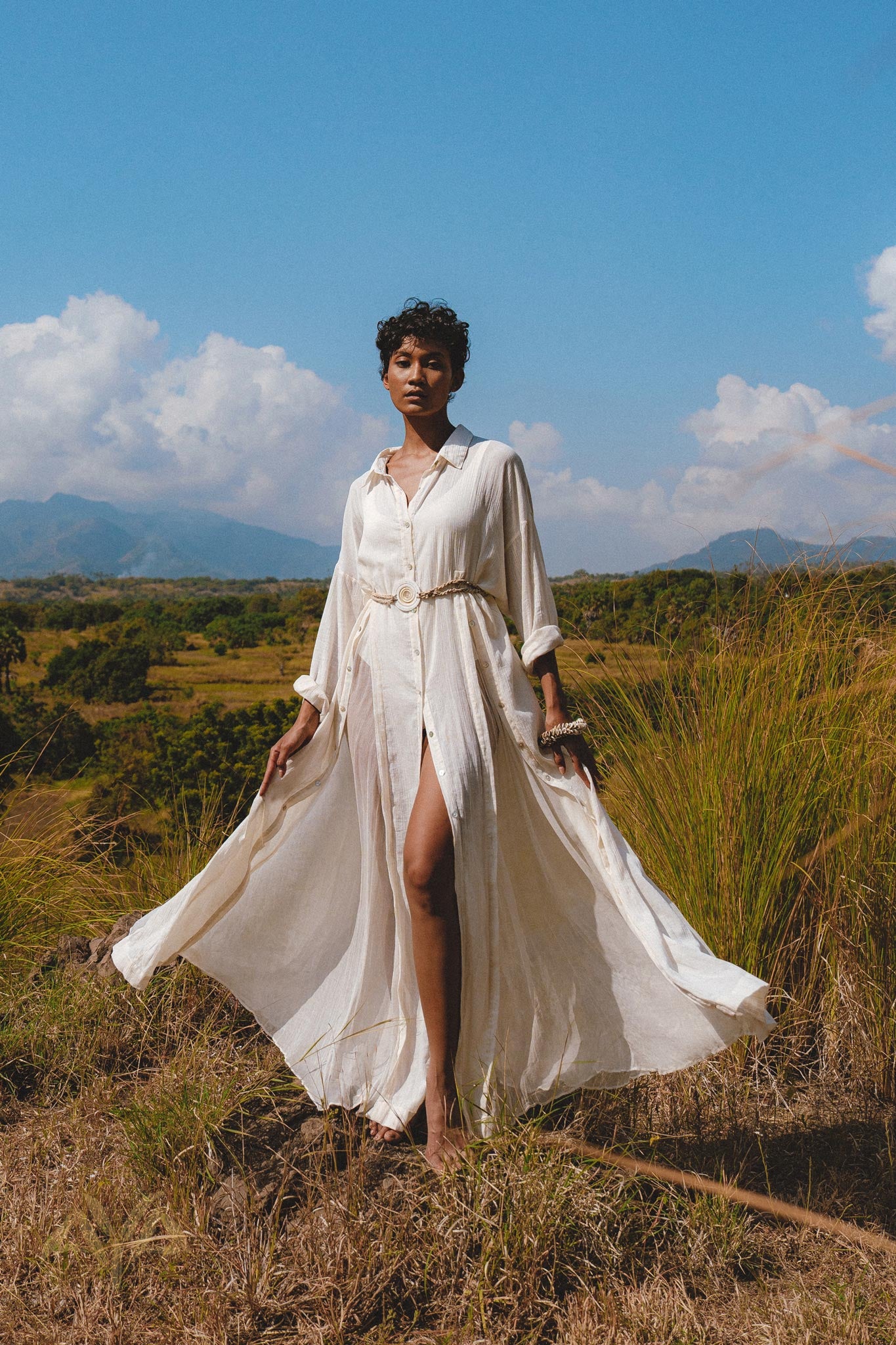 Stay stylish and comfortable in Aya Sacred Wear's Off White Light Cotton Dress.