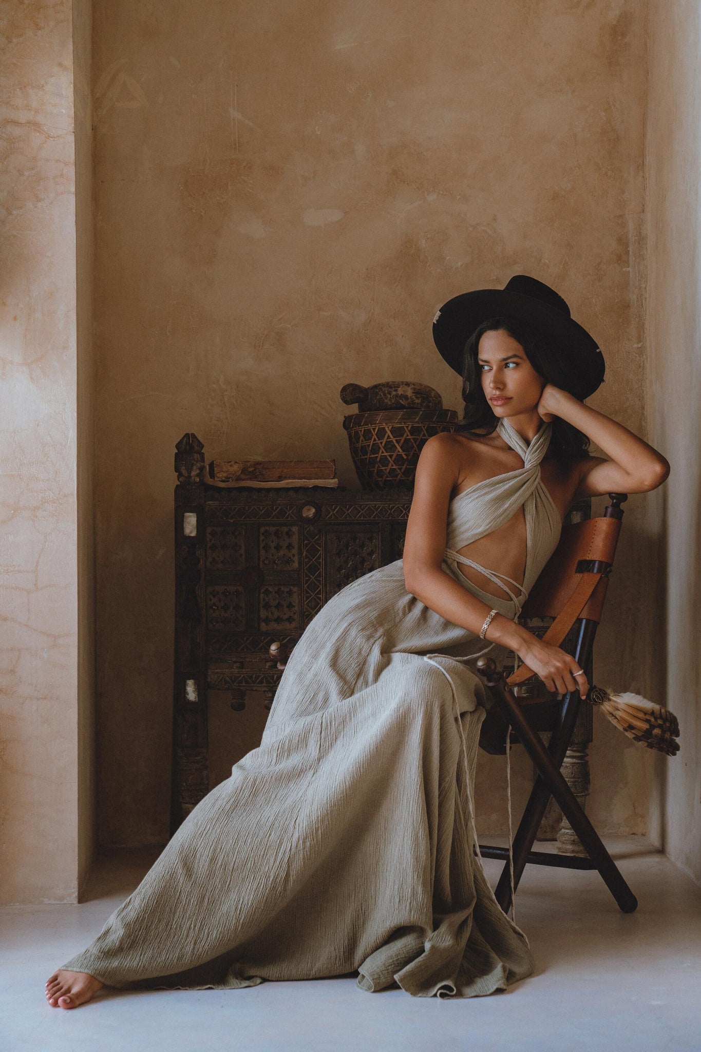 Feel Nature Grace: Sage Green Ombre Greek Goddess Dress with Adjustable Laces