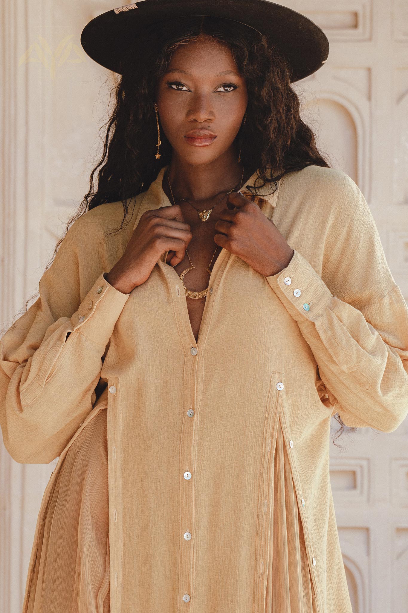 The Ochre Boho Shirt Dress by Aya Sacred Wear is perfect for any occasion