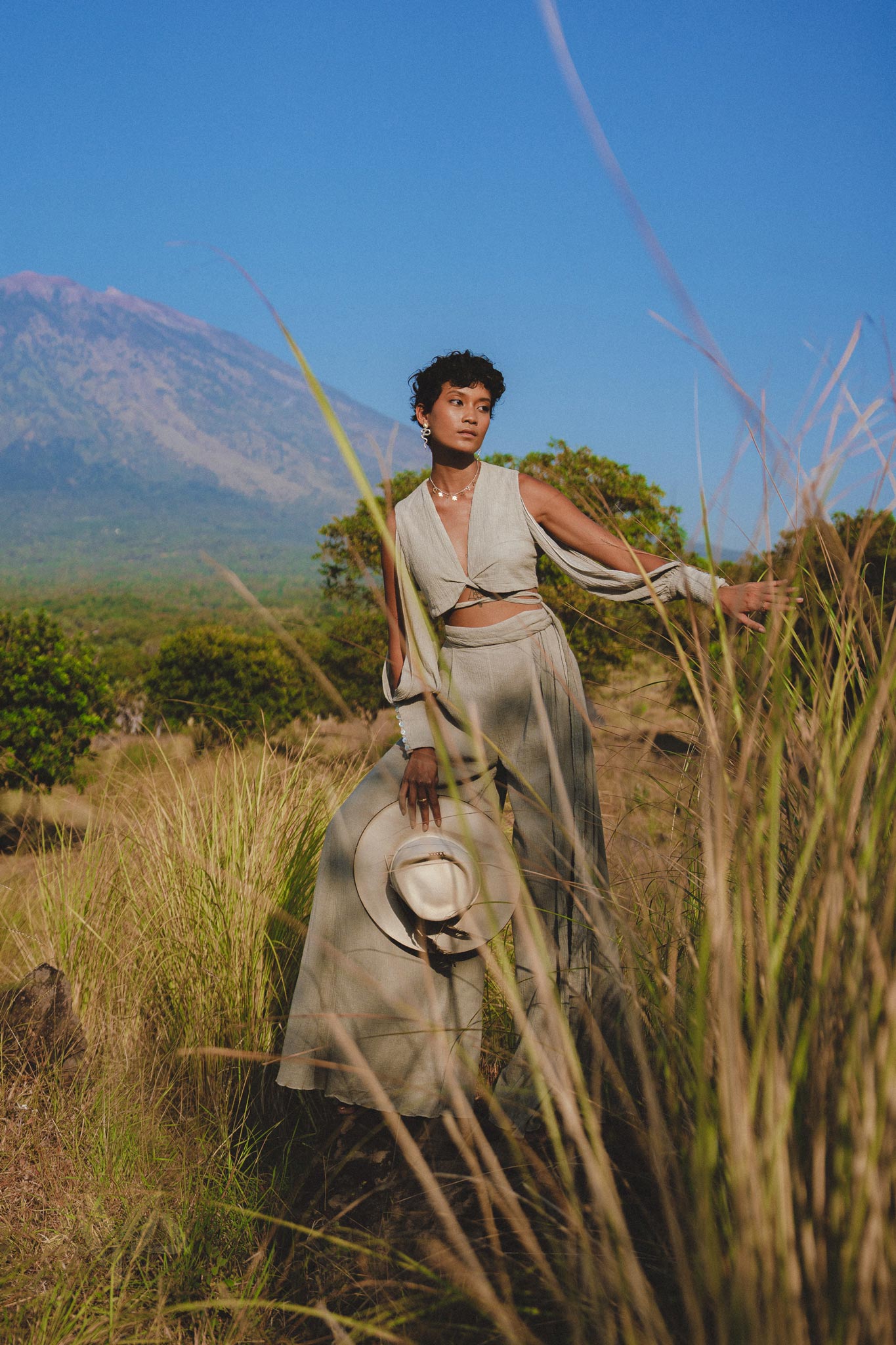 Look stylish and comfortable with Aya Sacred Wear's Powder Blue Top and Trousers for women. Get your organic boho look today!