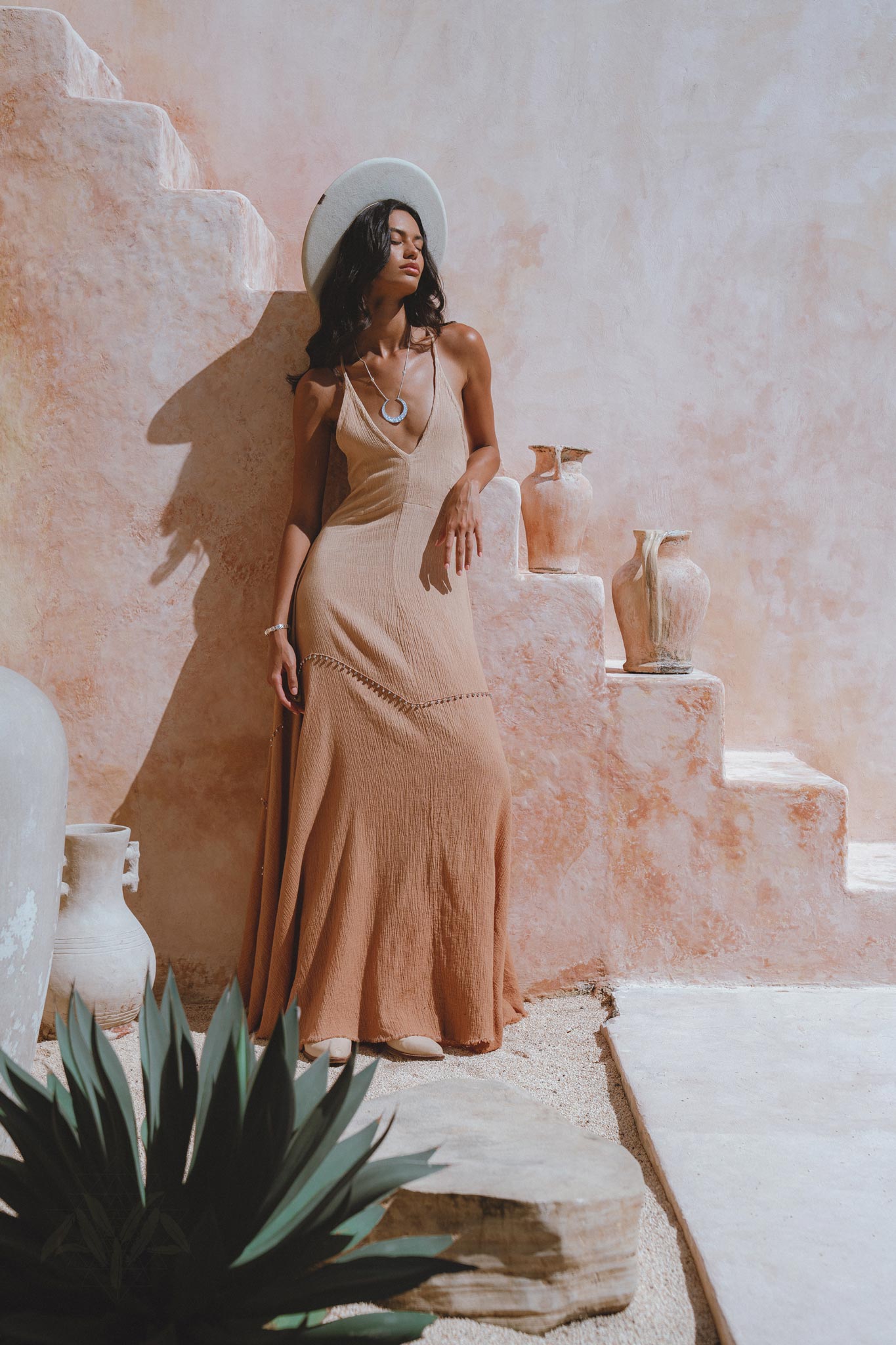 Musical Flow Dress with Bells – Decorated with Love and Native Motive – Organic Handwoven Cotton – Beautiful Ombré Effect.