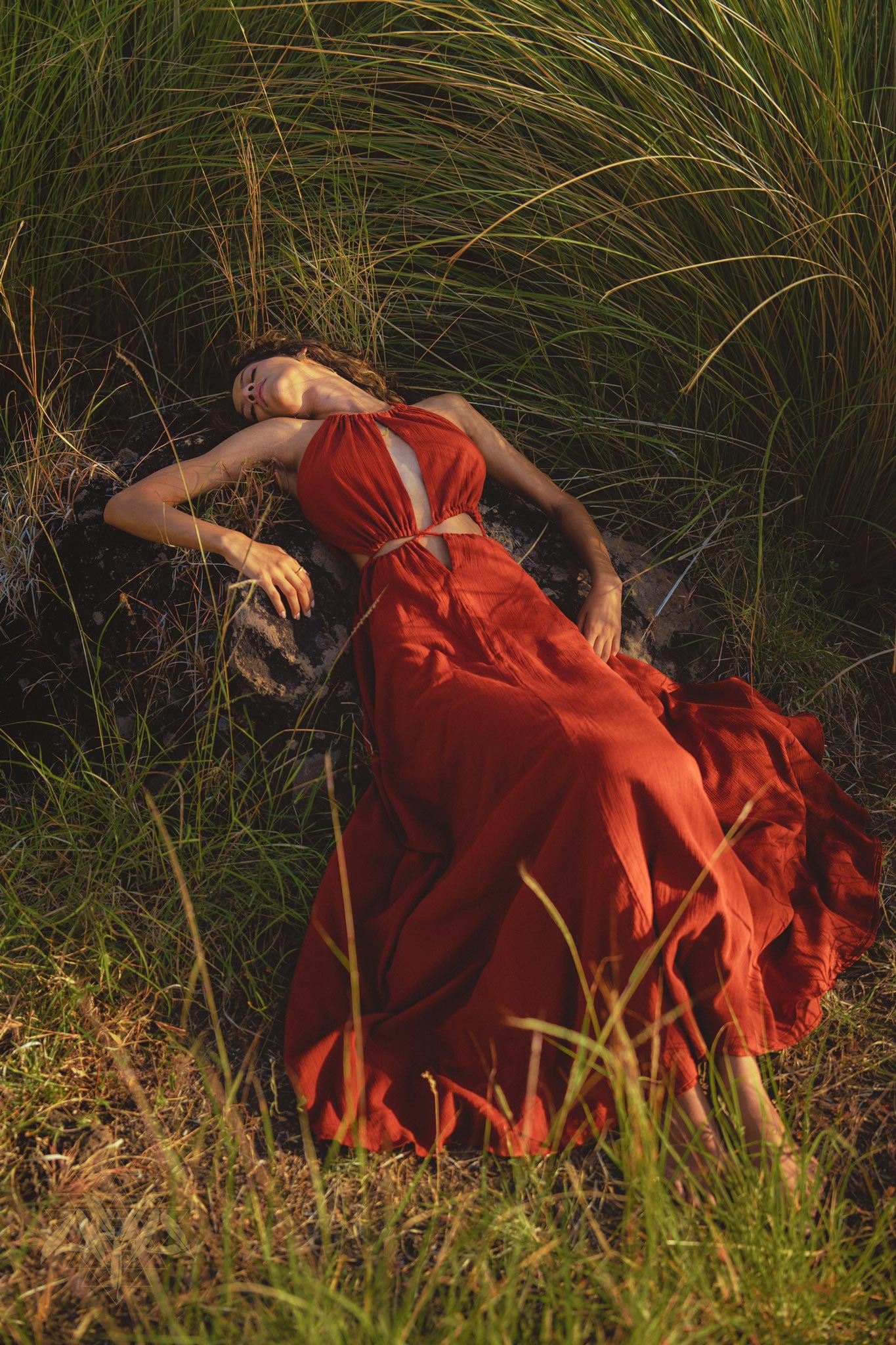 Vibrant Red Wine Goddess Dress - Perfect for boho bridesmaids, this elegant maxi dress exudes a fairy tale charm