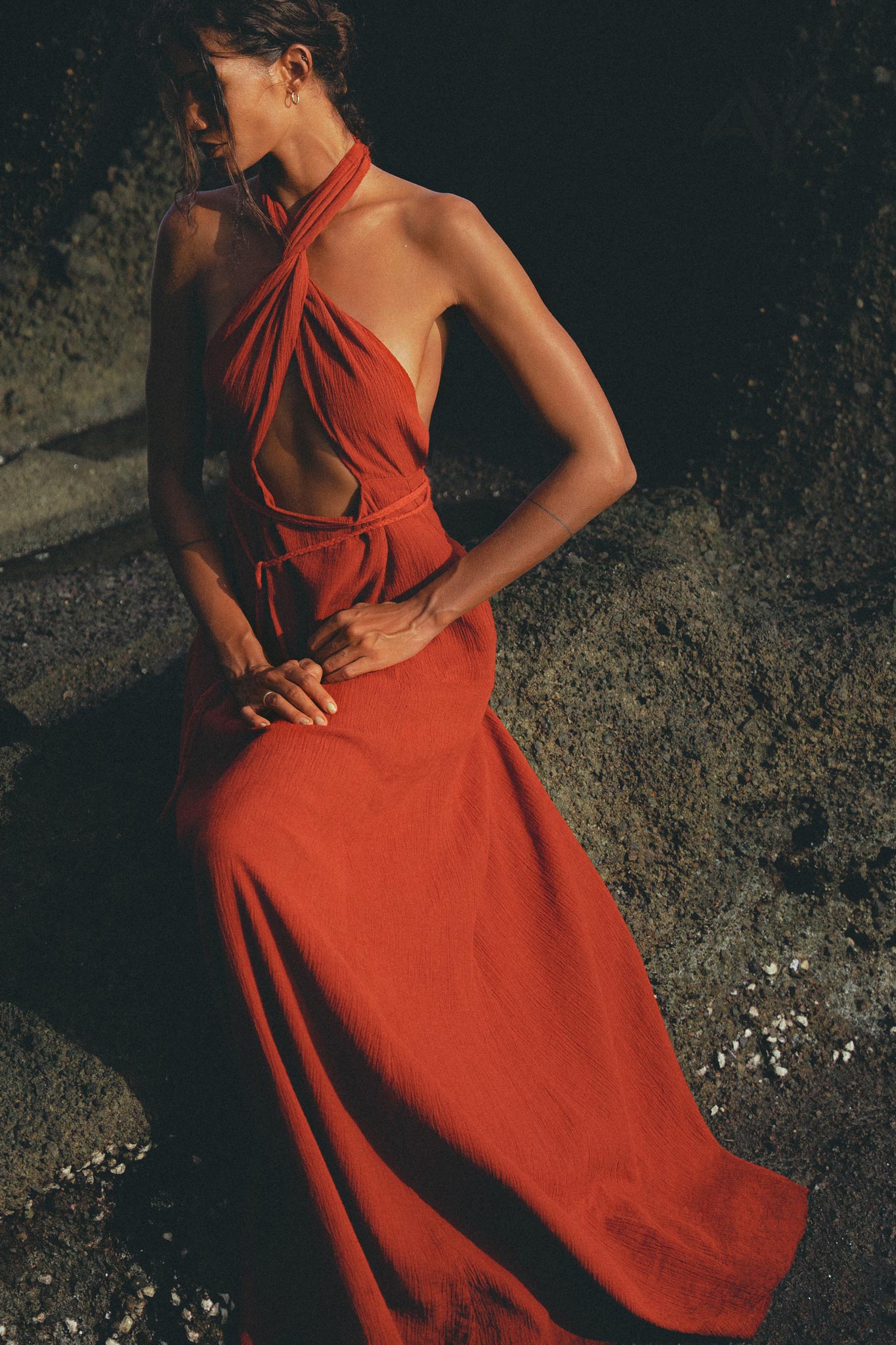 Need a beach guest style? Reach for this beautiful open back & open belly organic bohemian inspired red wine dress.