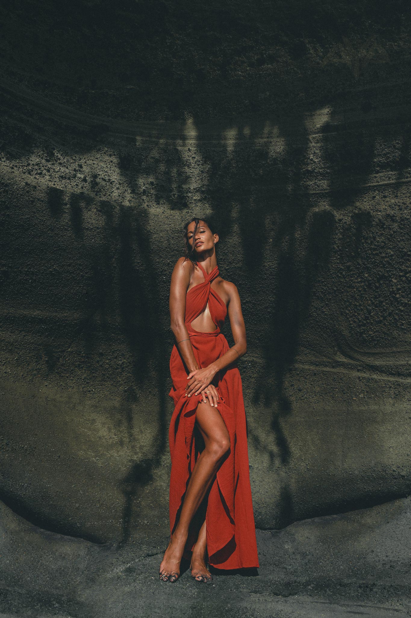Attending a beach event? Look divine in this Greek goddess inspired red wine dress. Adjustable open back & belly.