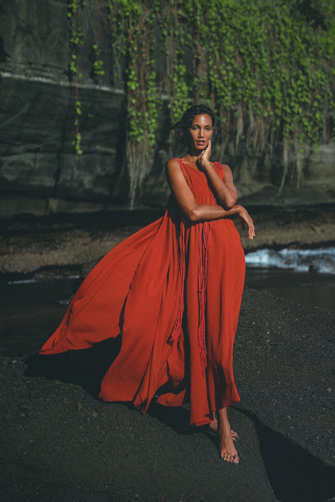 Feel like a boho goddess in this elegant Wine Red Belted Crochet Dress.