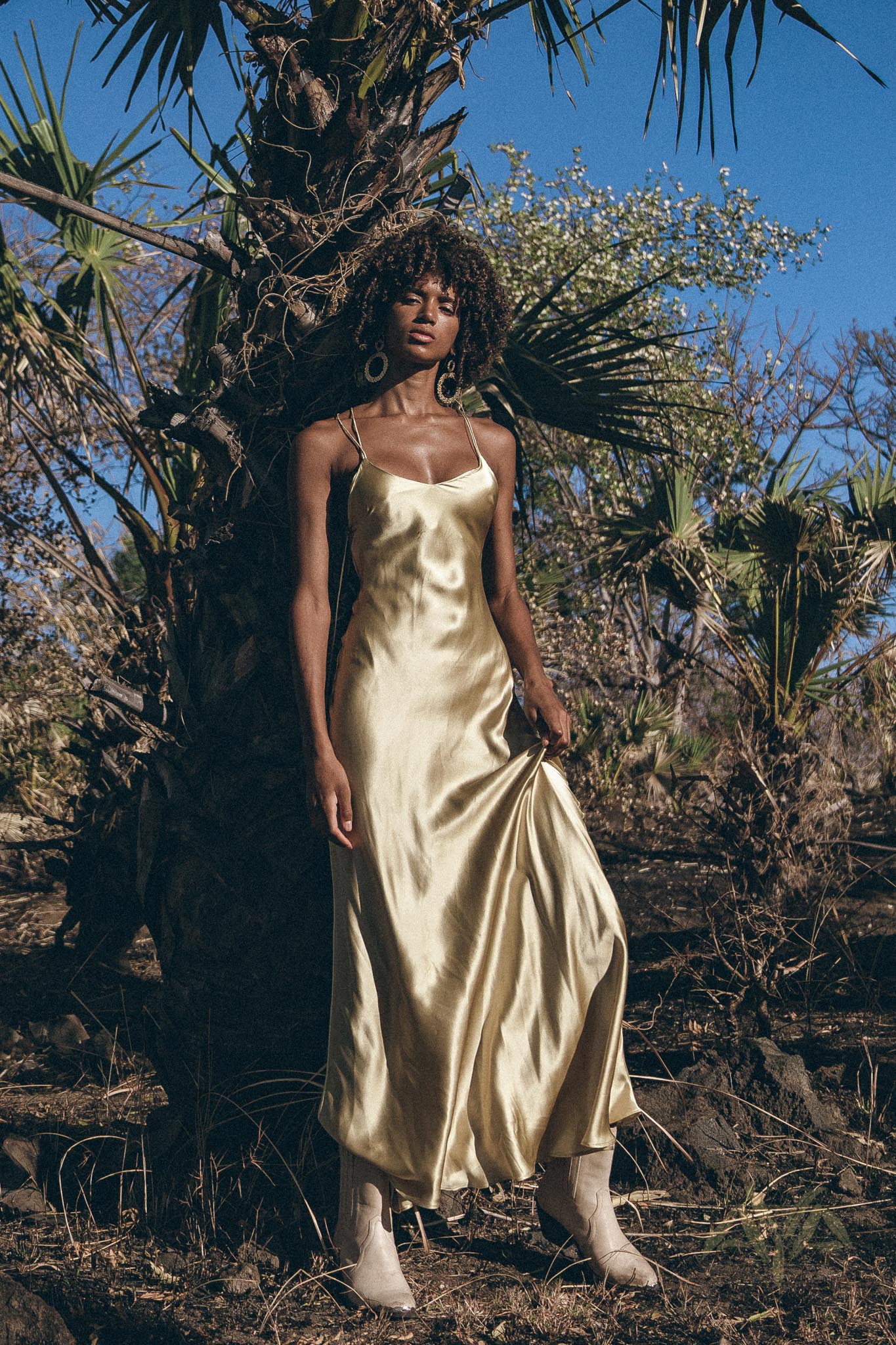 Golden Silk Slip Dress, Natural Silk Boho Dress Women, Silk Long Maxi Dress - AYA Sacred Wear