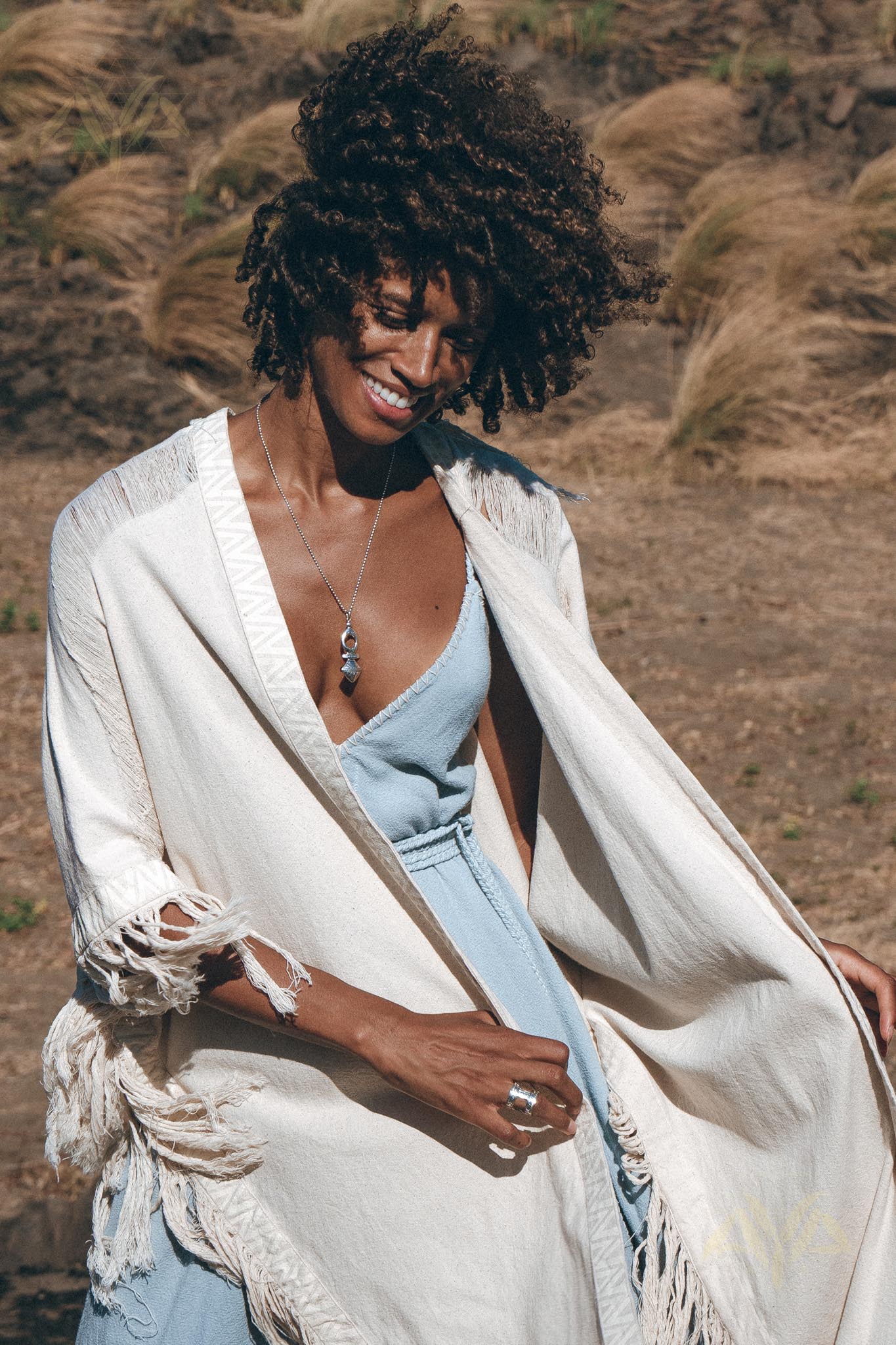 Off-White Cardigan, Boho Poncho Women Fringed, Wide Sleeve Women Cardigan - AYA Sacred Wear