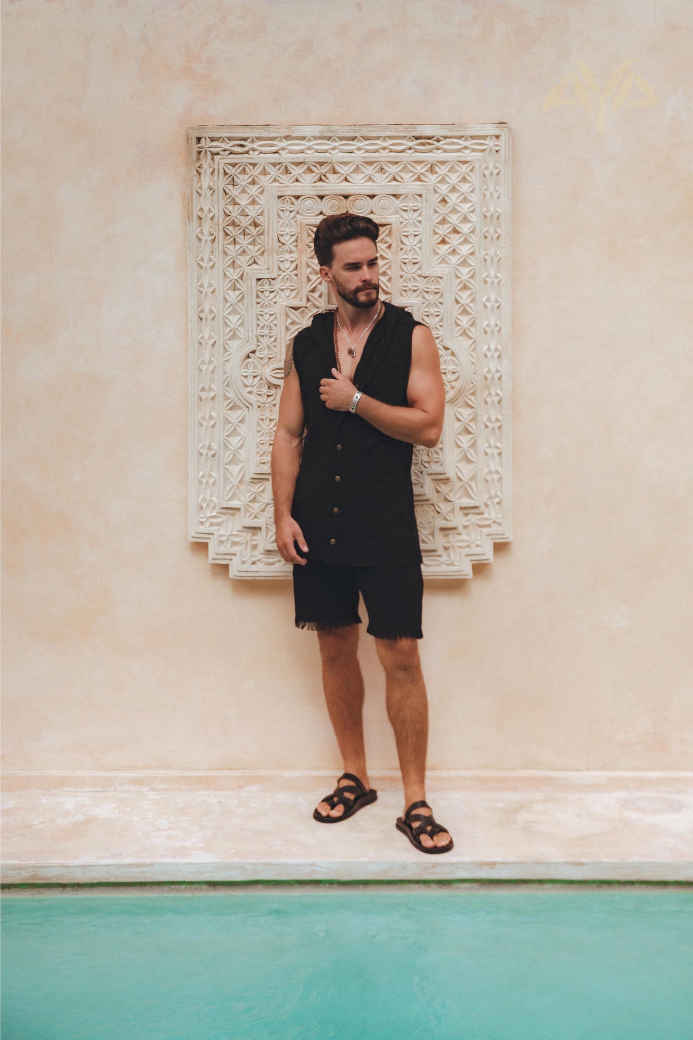 Black Hooded Vest Waistcoat for Men - AYA Sacred Wear