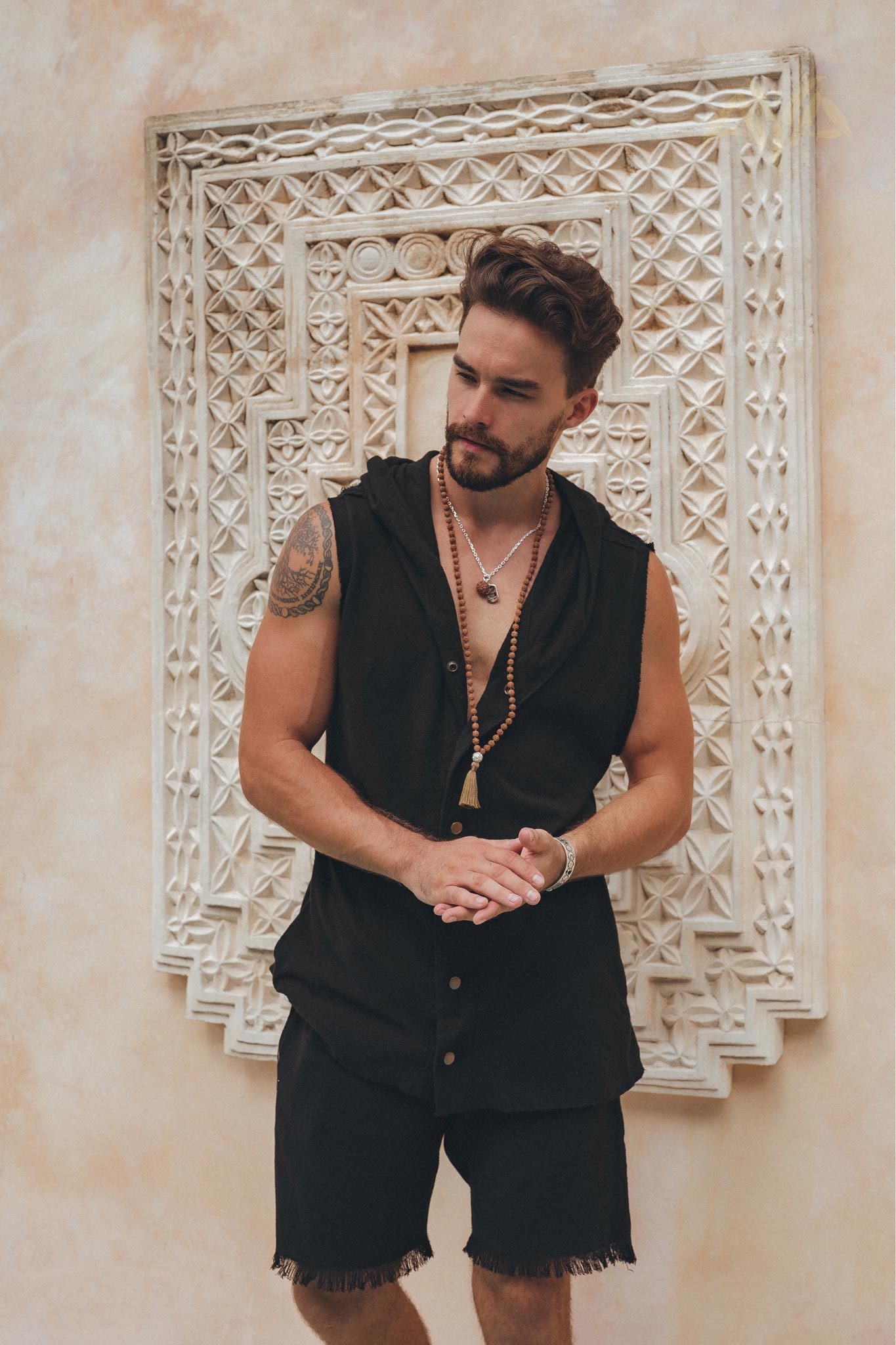 Black Hooded Vest Waistcoat for Men - AYA Sacred Wear