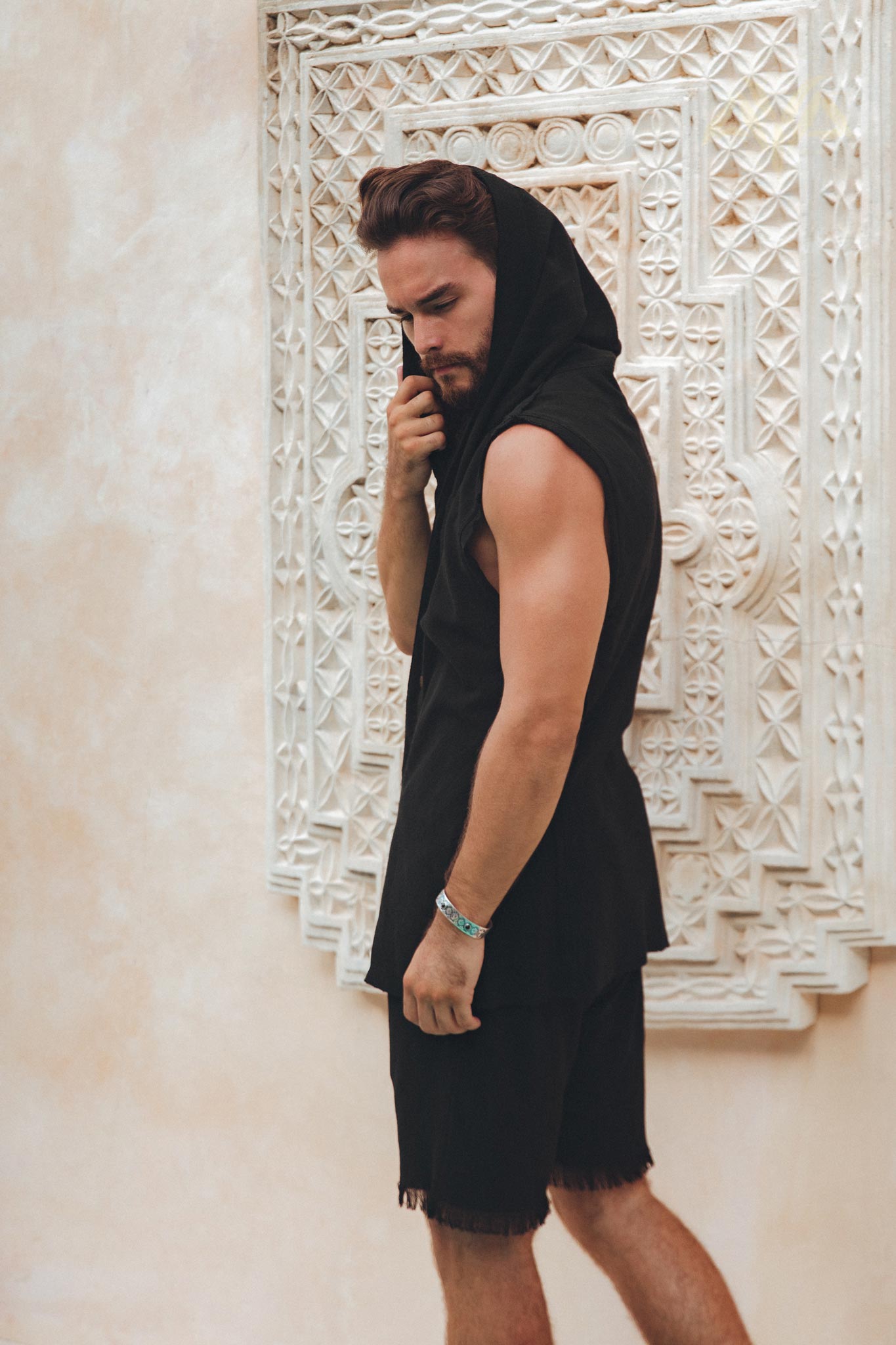 Black Hooded Vest Waistcoat for Men - AYA Sacred Wear