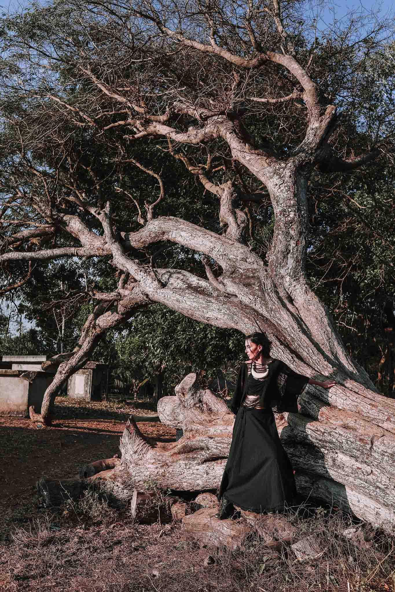 Black Kimono Cover-up Tunic with Bell Sleeves by AYA Sacred Wear