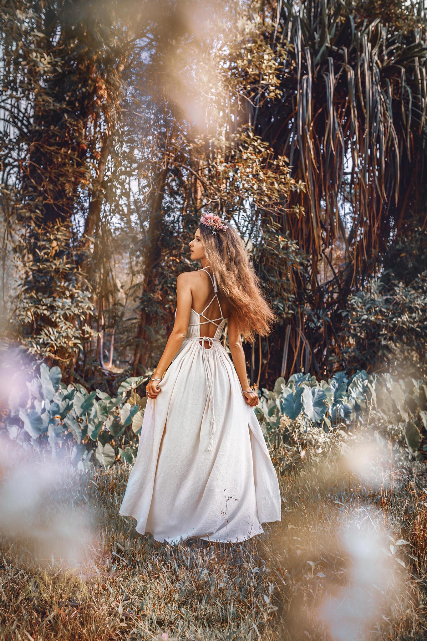 Off-White Organic Cotton Bohemian Dress, Simple Wedding Dress - AYA Sacred Wear