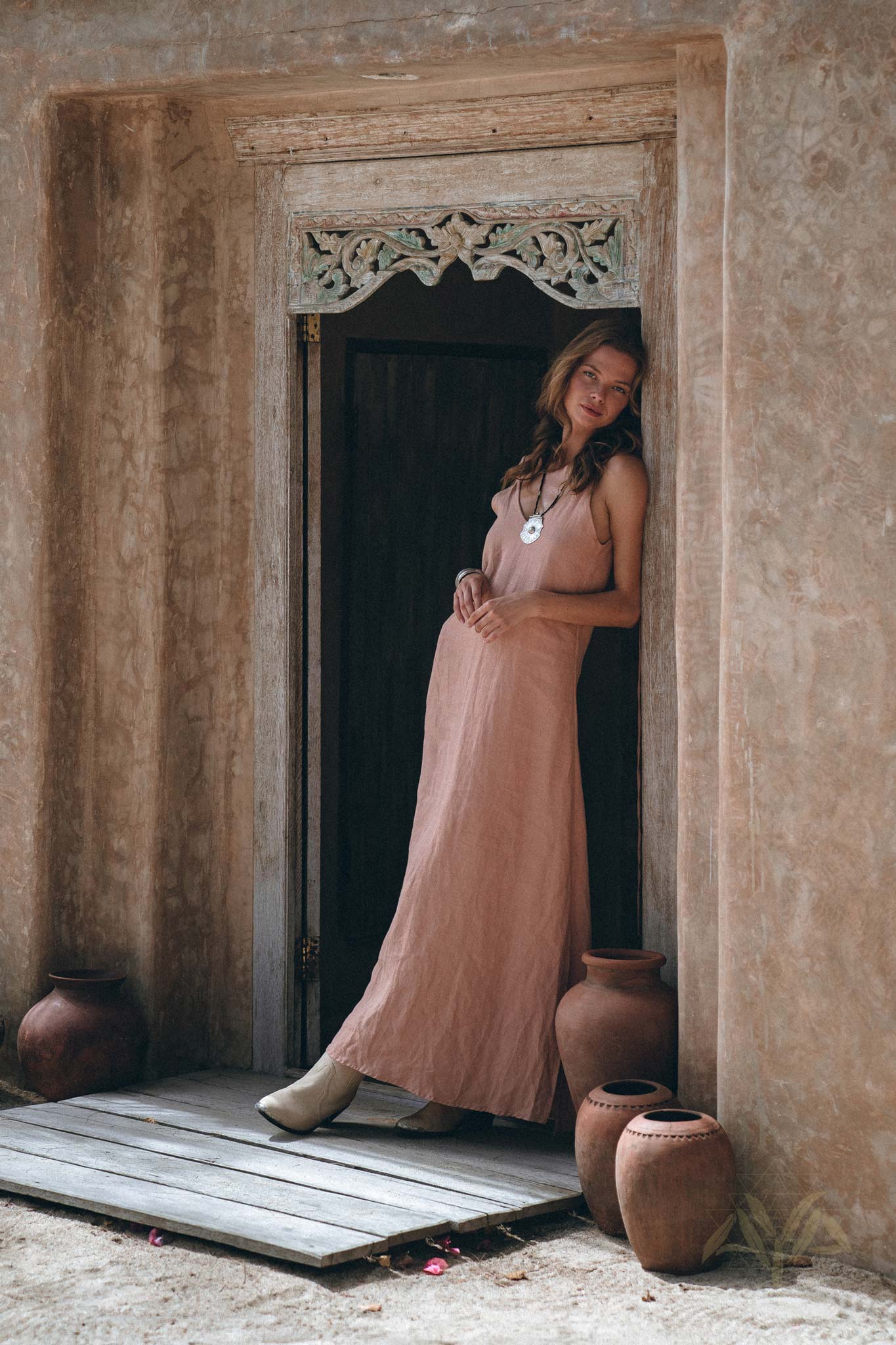 Linen Boho Bridesmaid Dress, Pink Linen Bohemian Slip Dress - AYA Sacred Wear