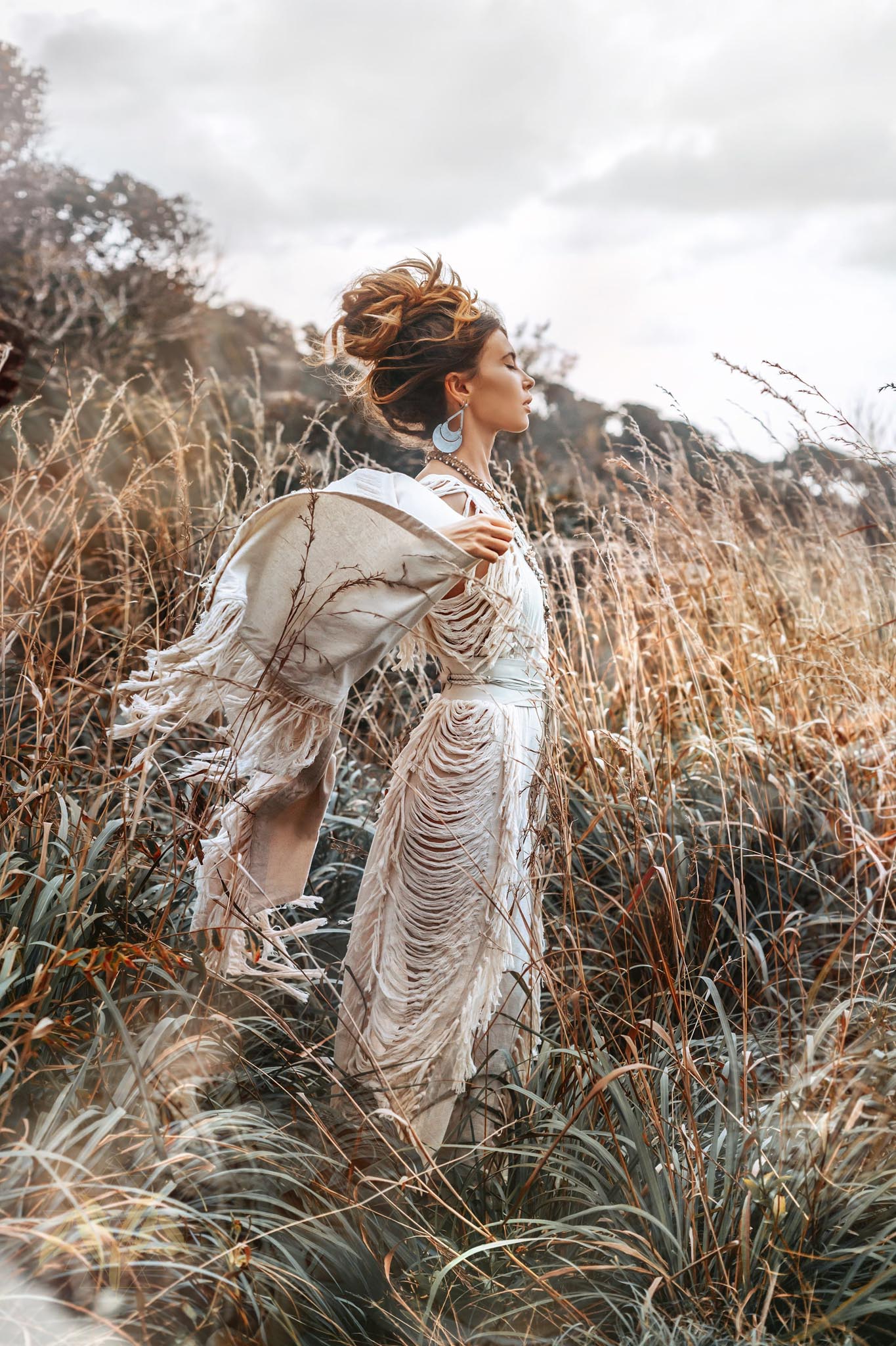 Boho Beach Wedding Dress, Bohemian Wedding Dress Hand Loomed with Tassels - AYA Sacred Wear