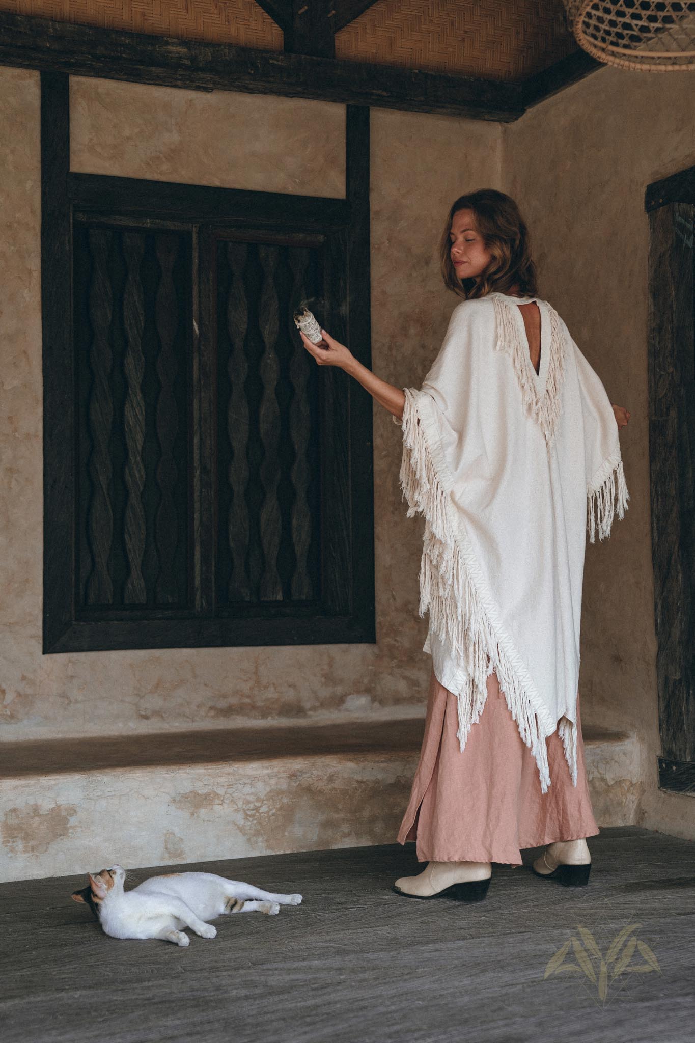 Off-White Cardigan, Boho Poncho Women Fringed, Wide Sleeve Women Cardigan - AYA Sacred Wear