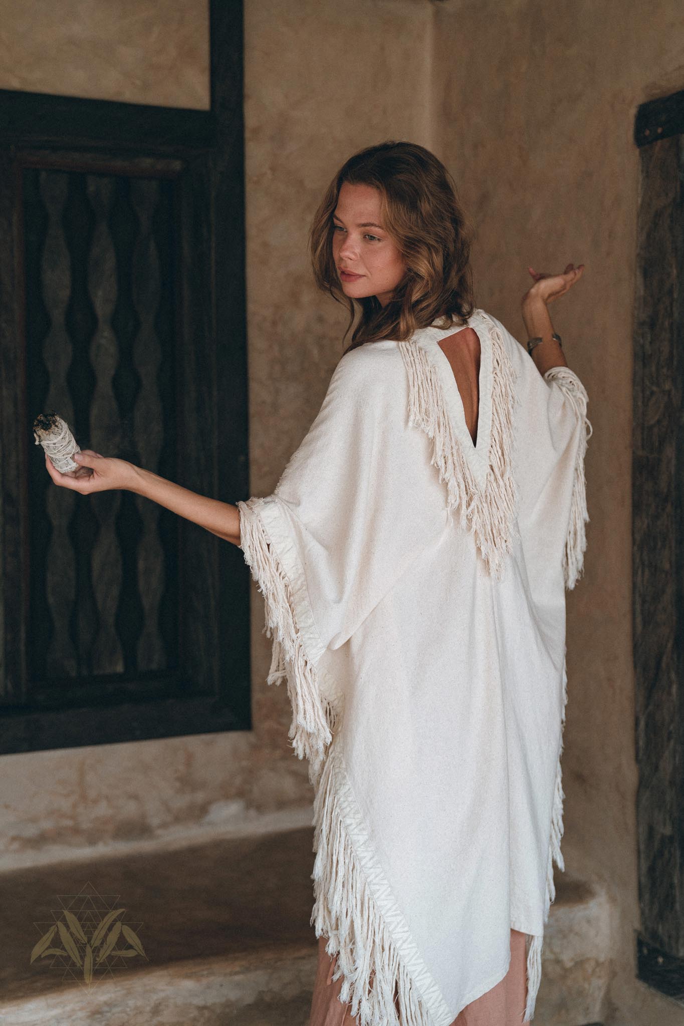 Off-White Cardigan, Boho Poncho Women Fringed, Wide Sleeve Women Cardigan - AYA Sacred Wear