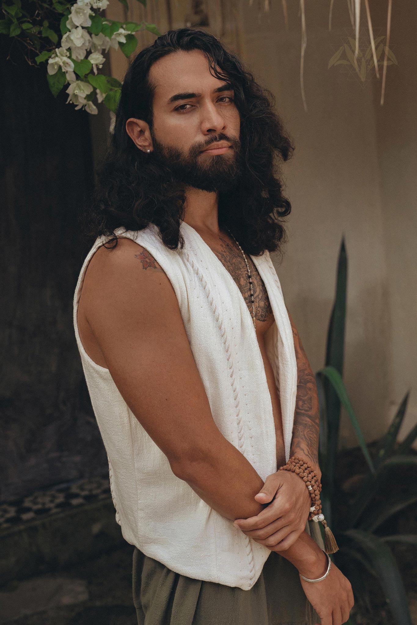 Off-White Hand Embroidered Vest for Men by AYA Sacred Wear