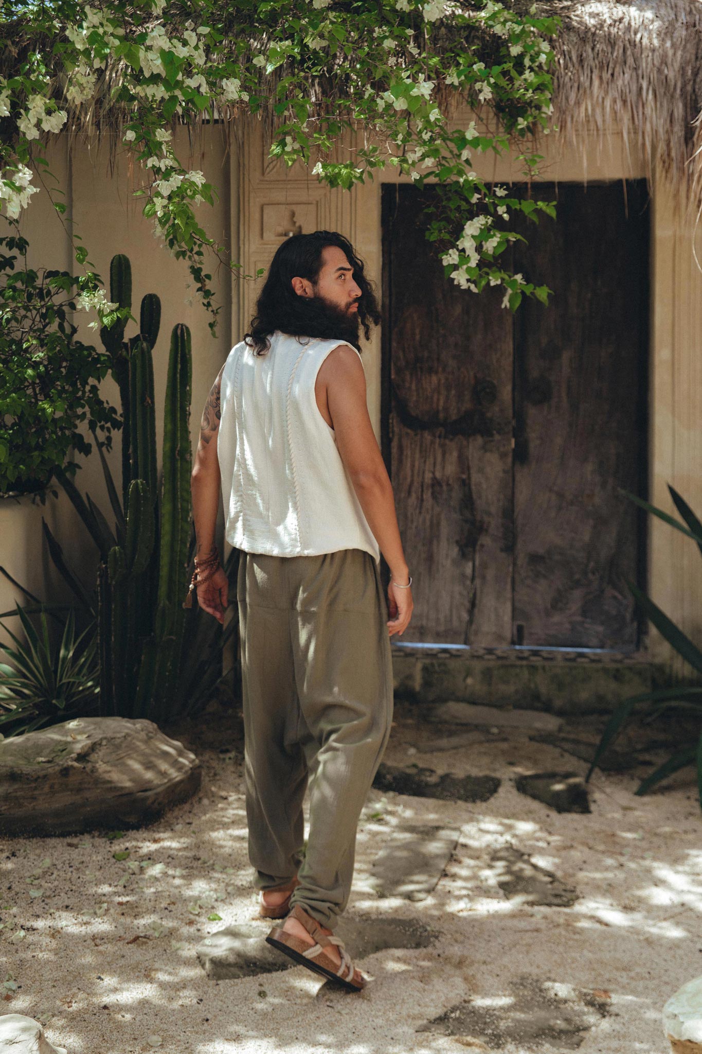 Off-White Hand Embroidered Vest for Men by AYA Sacred Wear