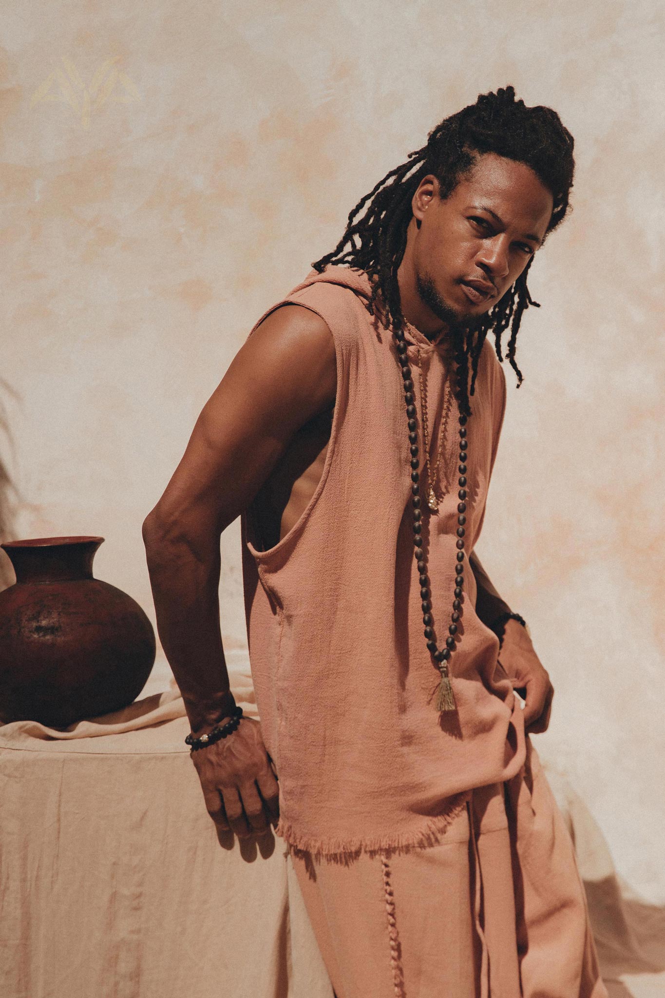 Sandalwood Colour Handwoven Cotton Sleeveless Hoody for Men - AYA Sacred Wear