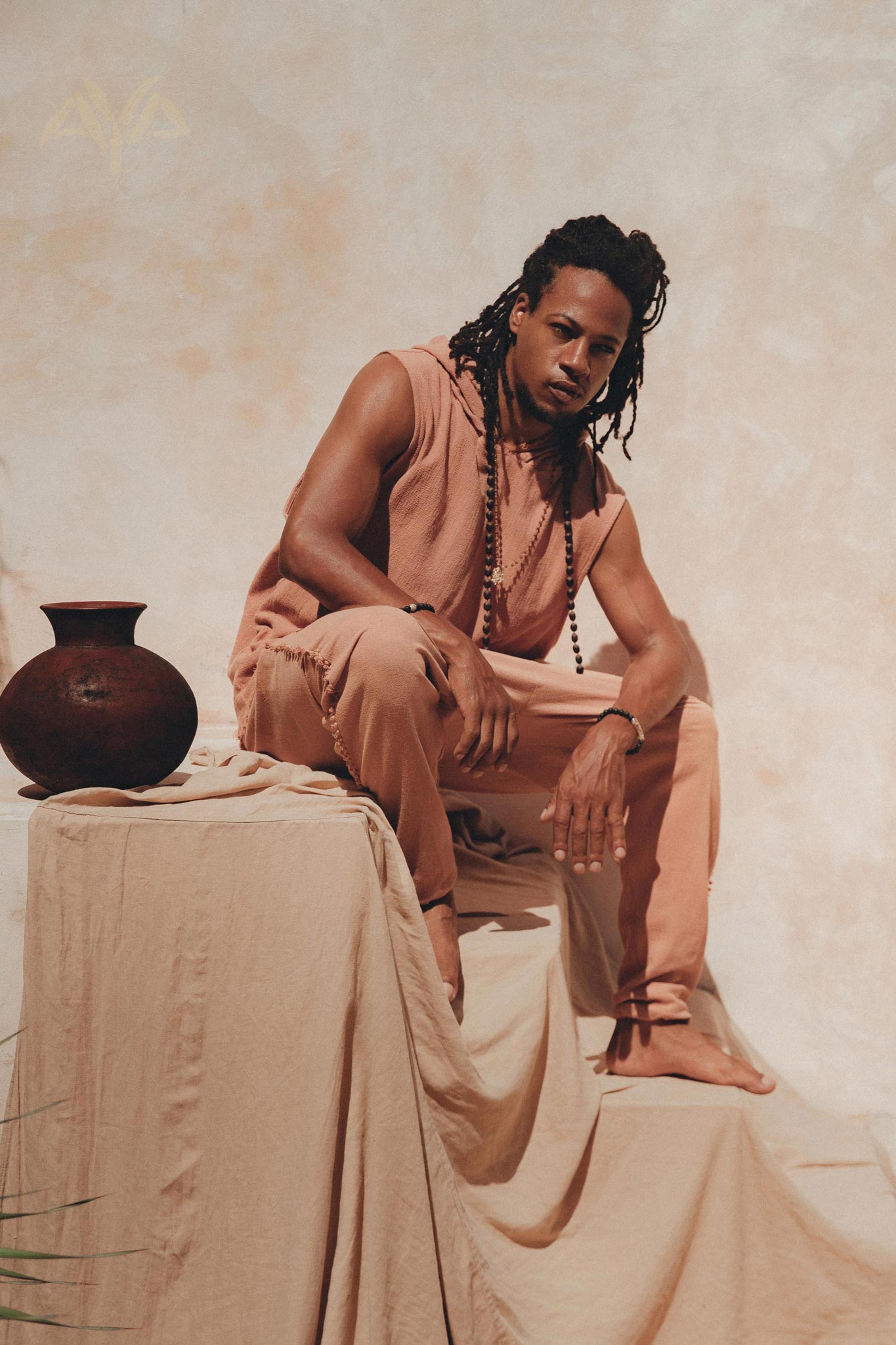 Sandalwood Colour Handwoven Cotton Sleeveless Hoody for Men - AYA Sacred Wear