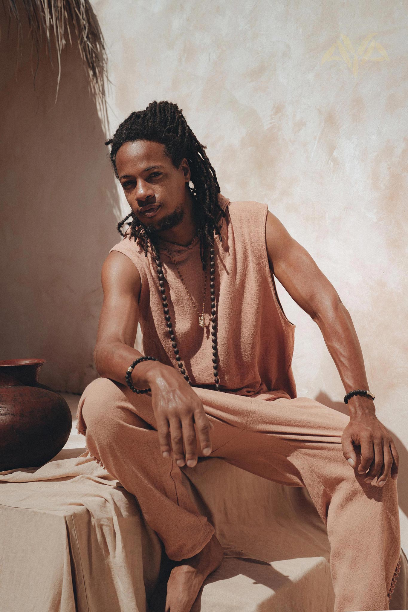 Sandalwood Colour Handwoven Cotton Sleeveless Hoody for Men - AYA Sacred Wear