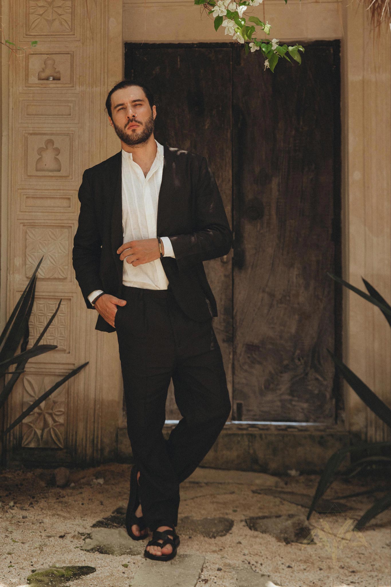 Black Classic Linen Pants for Men by AYA Sacred Wear