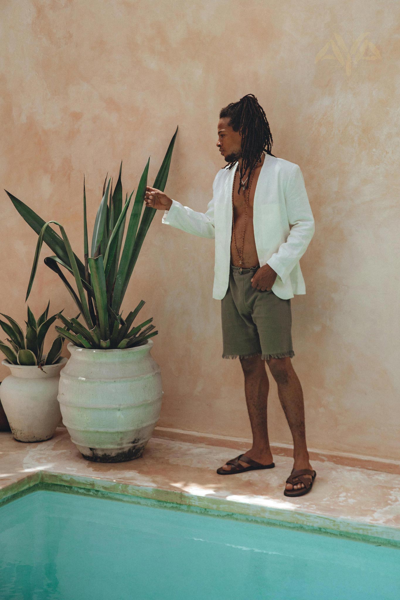 Sage Green Handwoven Cotton Shorts for Men by AYA Sacred Wear