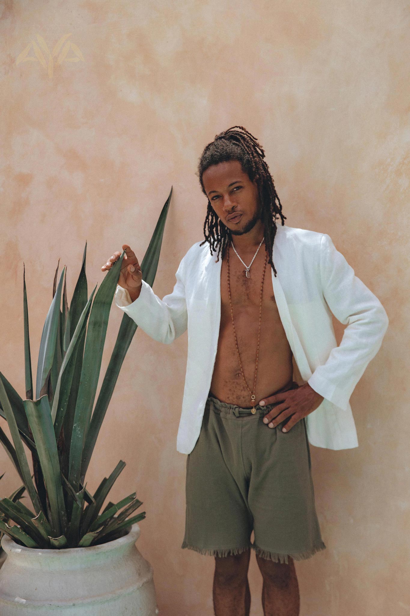 Sage Green Handwoven Cotton Shorts for Men by AYA Sacred Wear