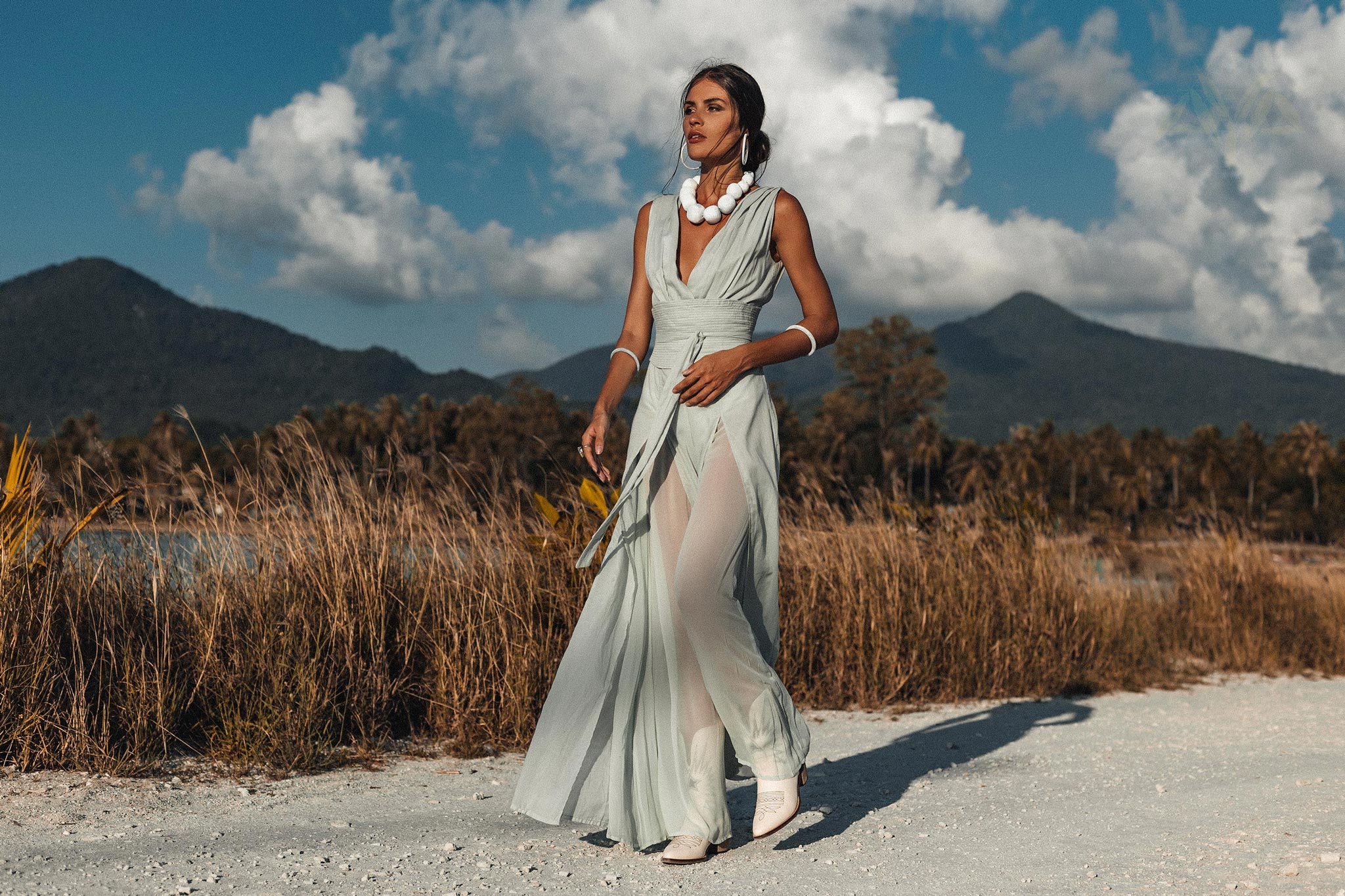Powder Blue Boho Jumpsuit Women, Peace Silk & Cotton Romper for Women by AYA Sacred Wear