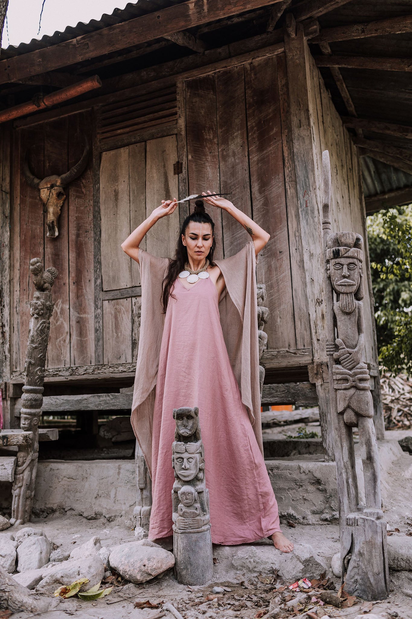 Bamboo Boho Kimono Cover-up, Bridal Cape, Poncho Robe - AYA Sacred Wear