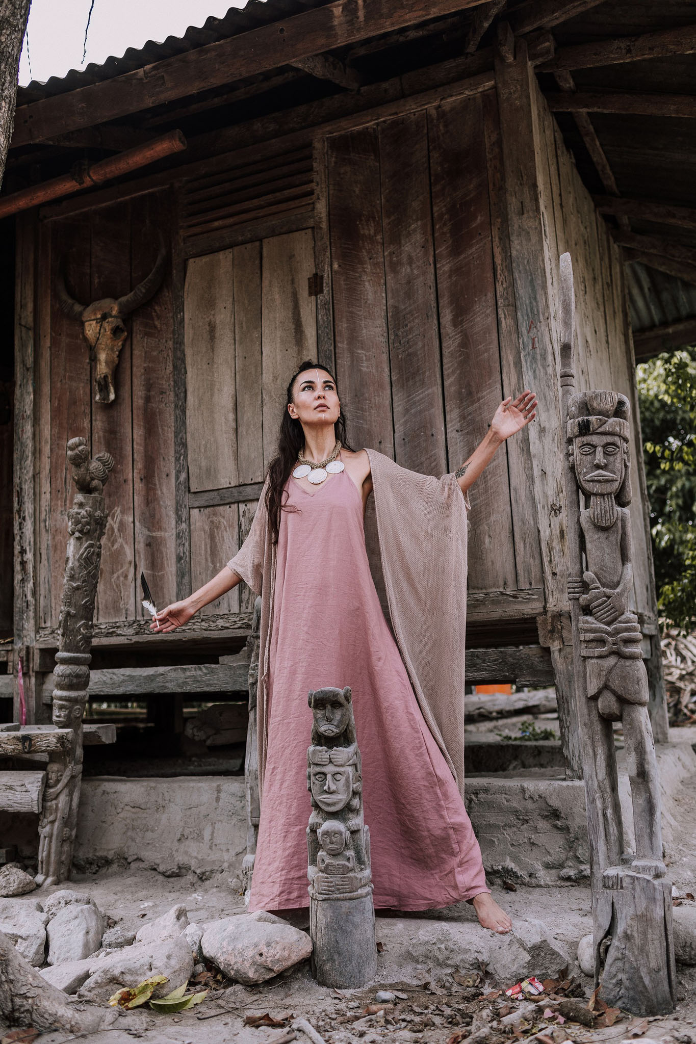 Bamboo Boho Kimono Cover-up, Bridal Cape, Poncho Robe - AYA Sacred Wear