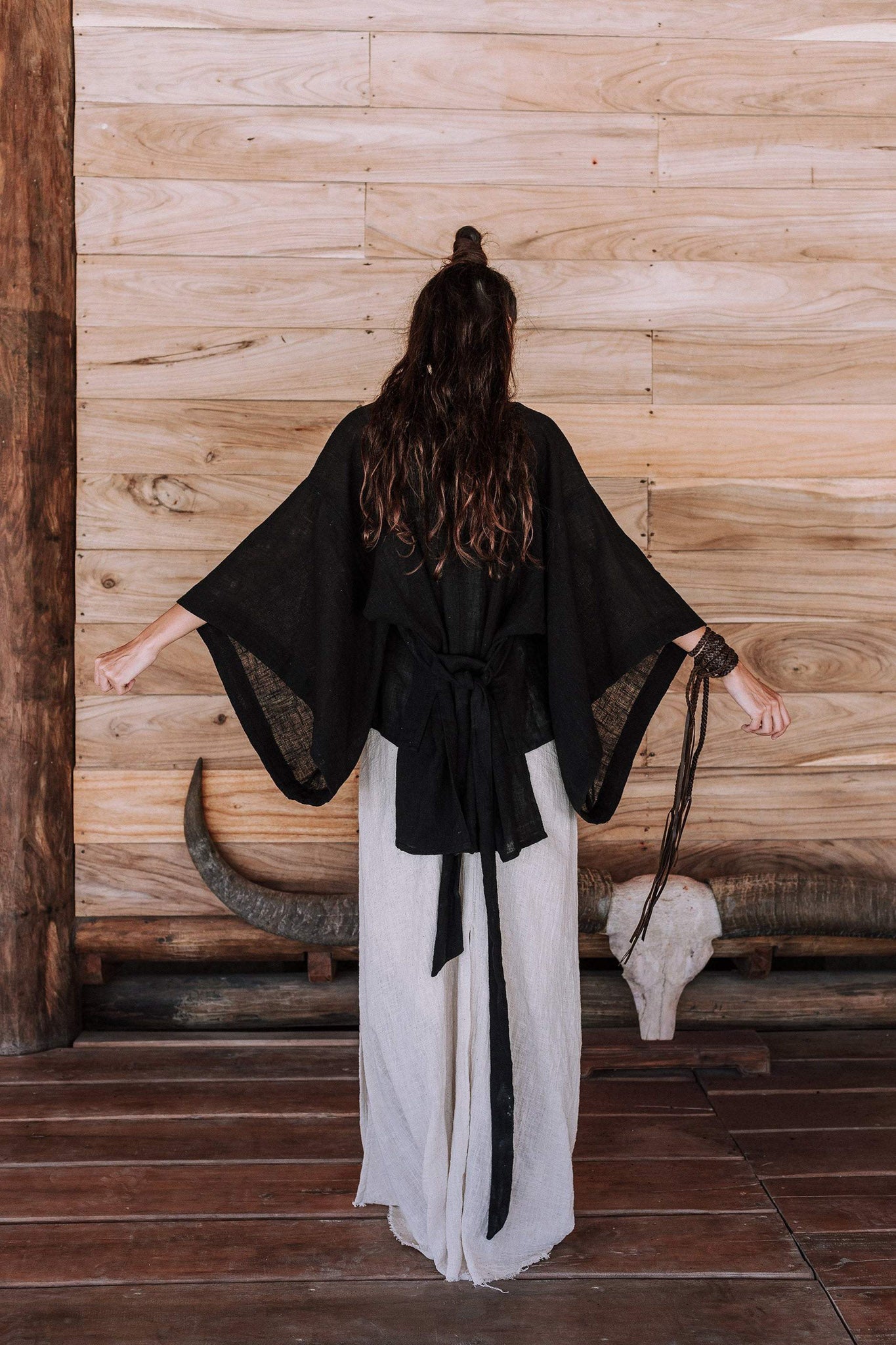 Black Boho Top, Black Kimono Cover-up Tunic - AYA Sacred Wear