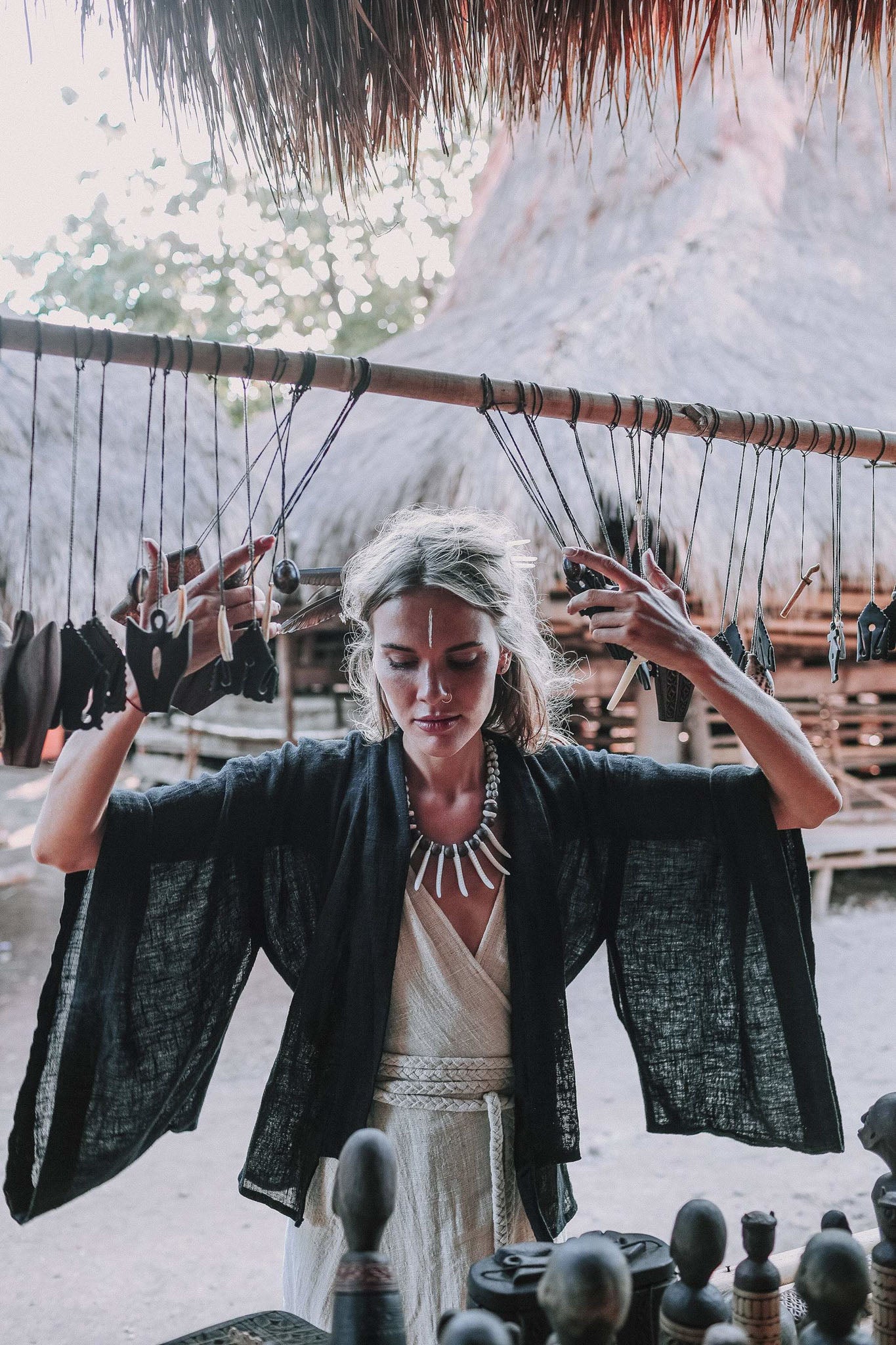 Black Boho Top, Black Kimono Cover-up Tunic - AYA Sacred Wear