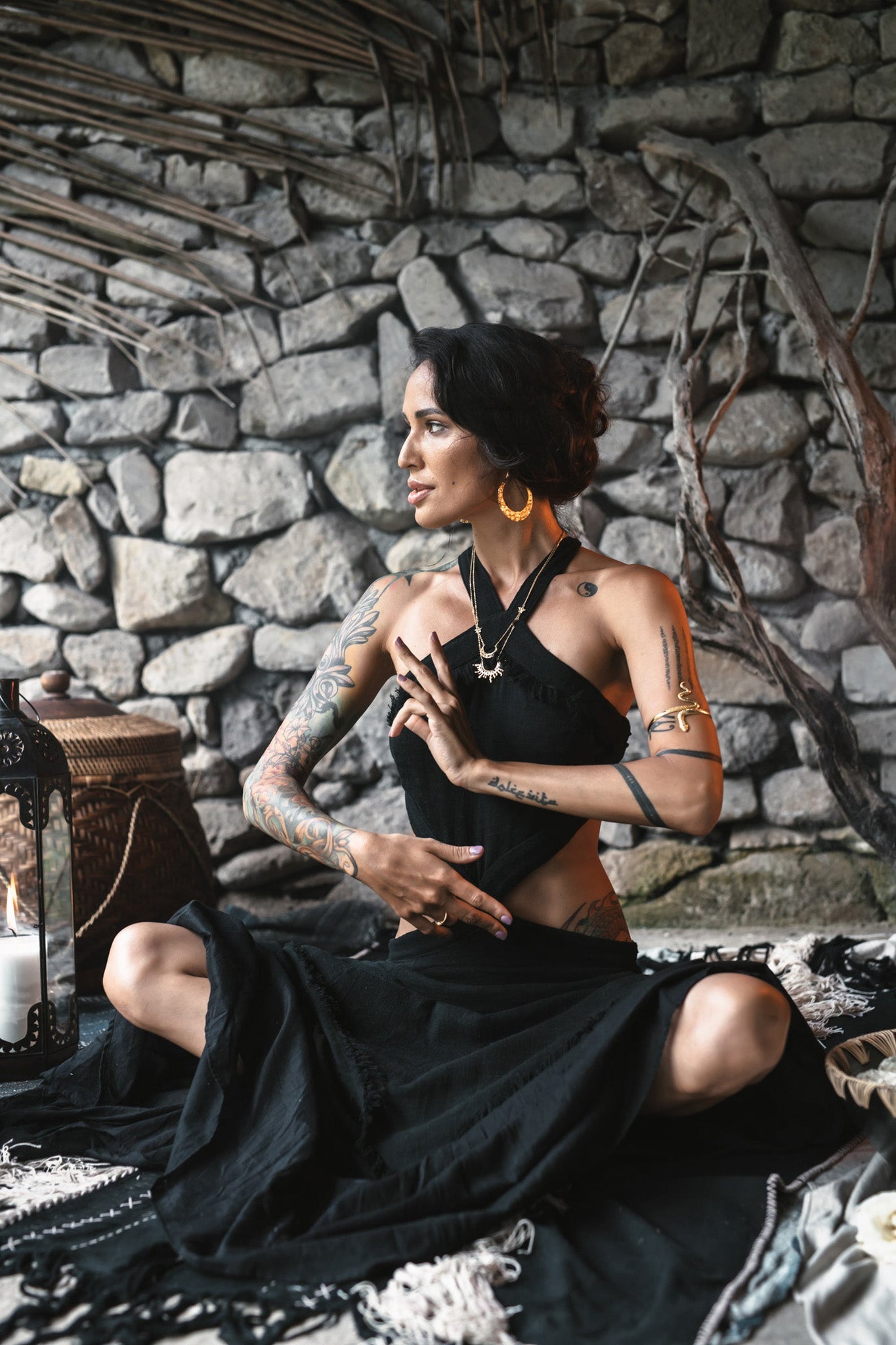 Black Cotton Boho Organic Cotton Dress - AYA Sacred Wear