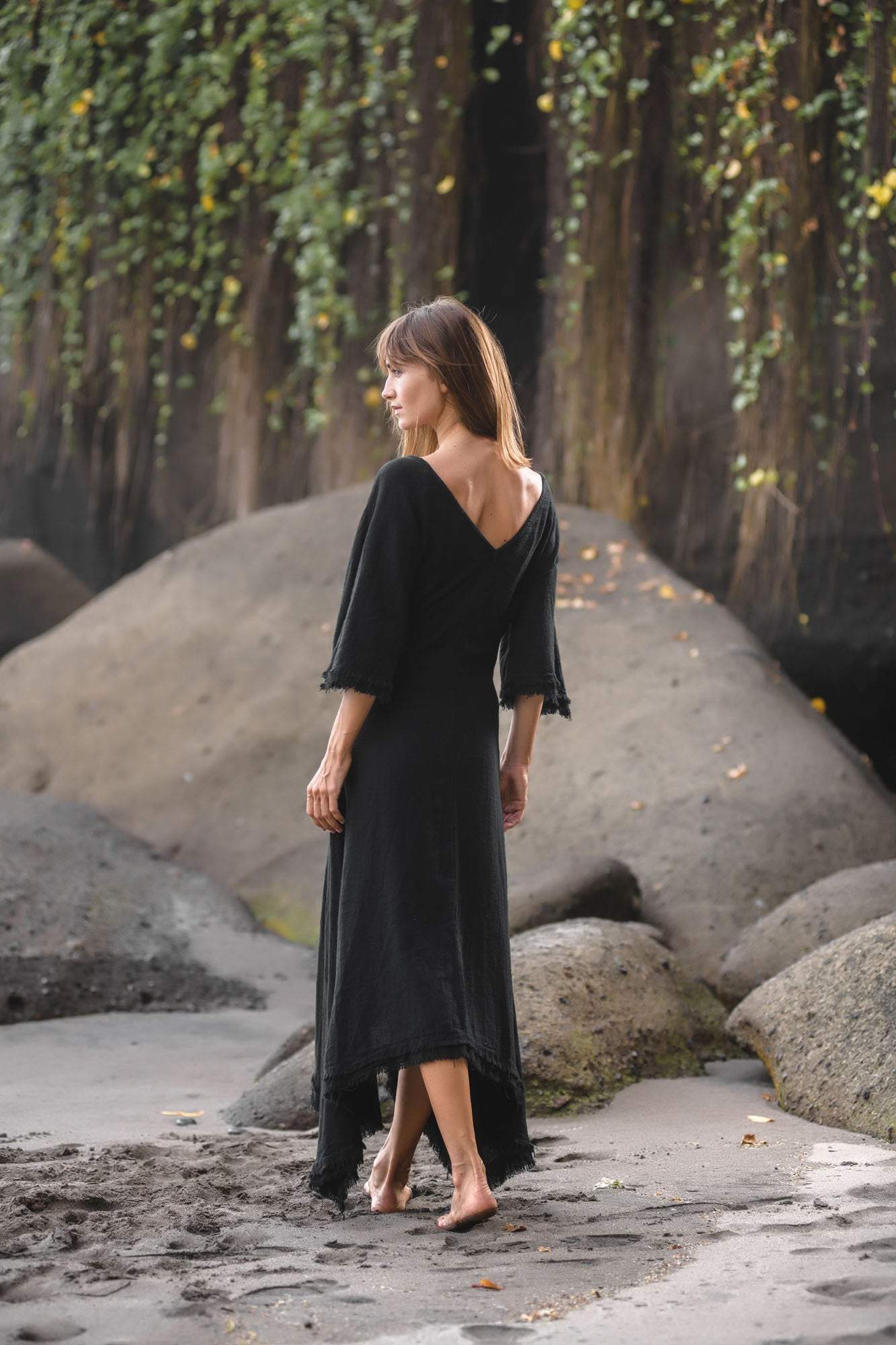 Black Cotton Dress for Women Tribal Dance Dress - AYA Sacred Wear