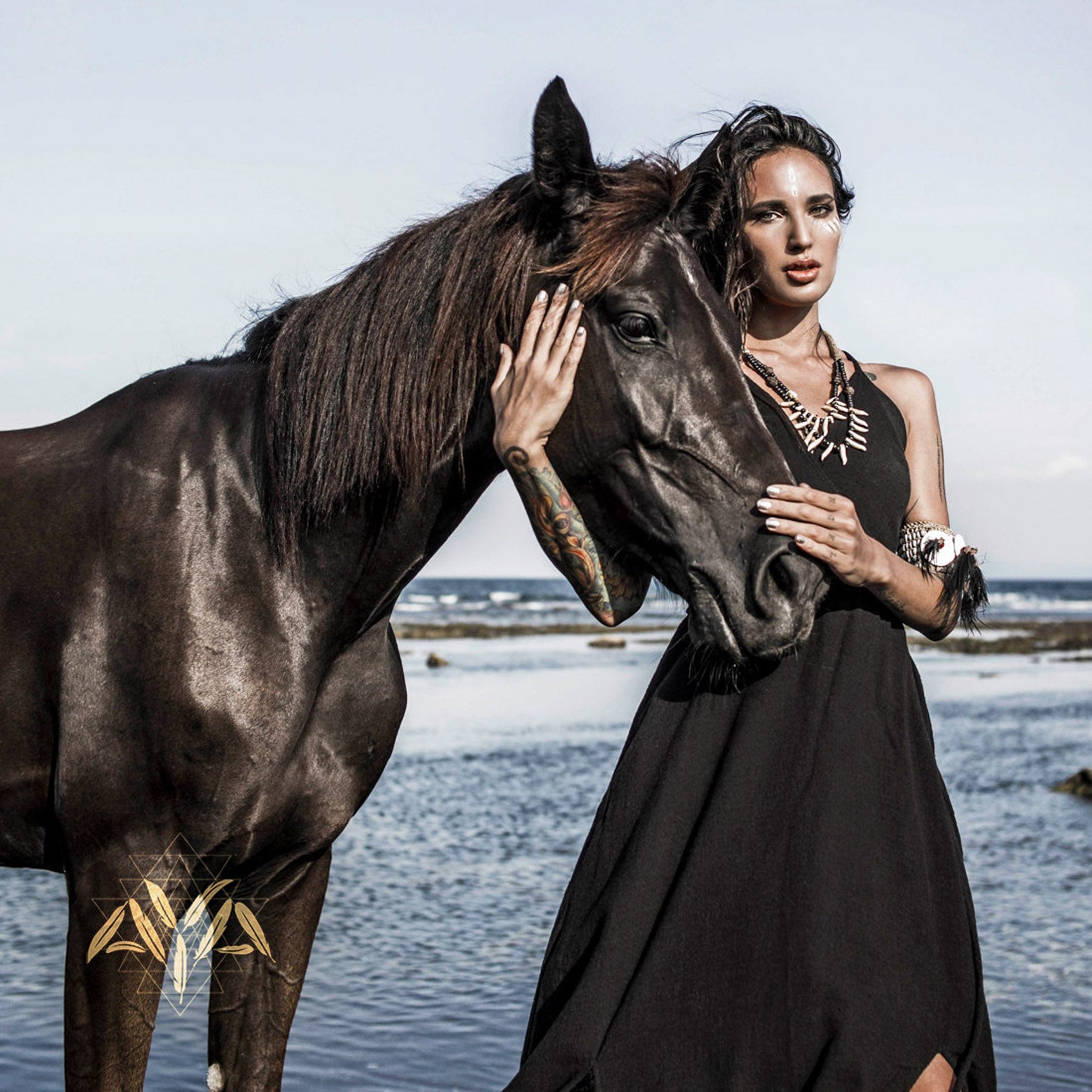 Black Maxi Dress Evening Boho Dress - AYA Sacred Wear