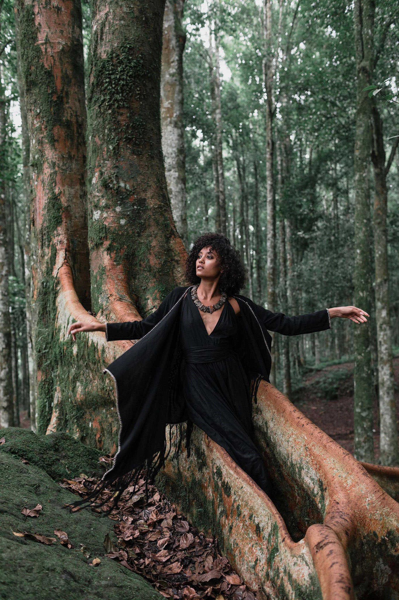 Bohemian Black Cardigan, Black Long Cotton Kimono Robe With Hand Embroidery - AYA Sacred Wear