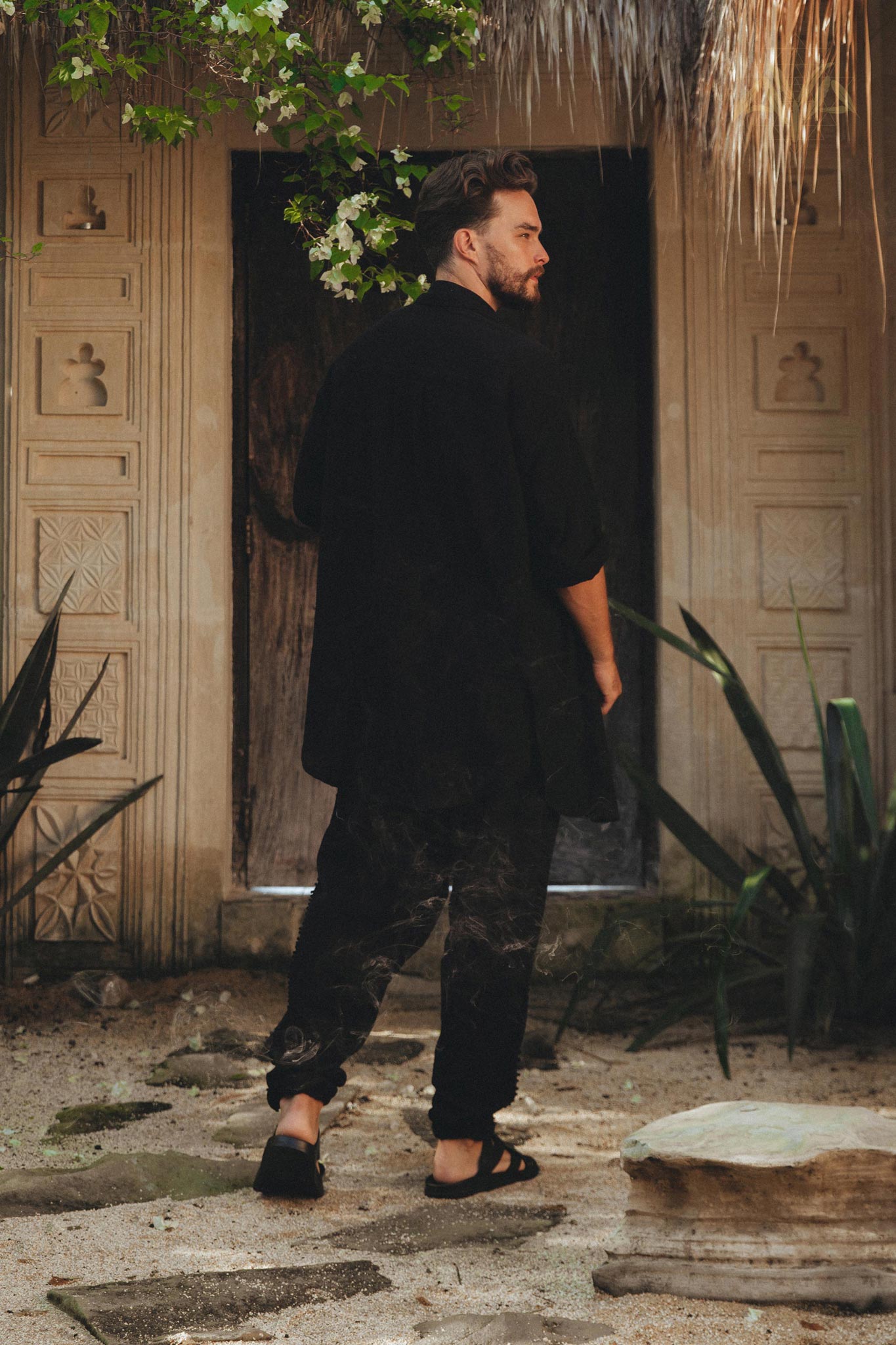 Black Handwoven Cotton Oversized Shirt for Men by AYA Sacred Wear