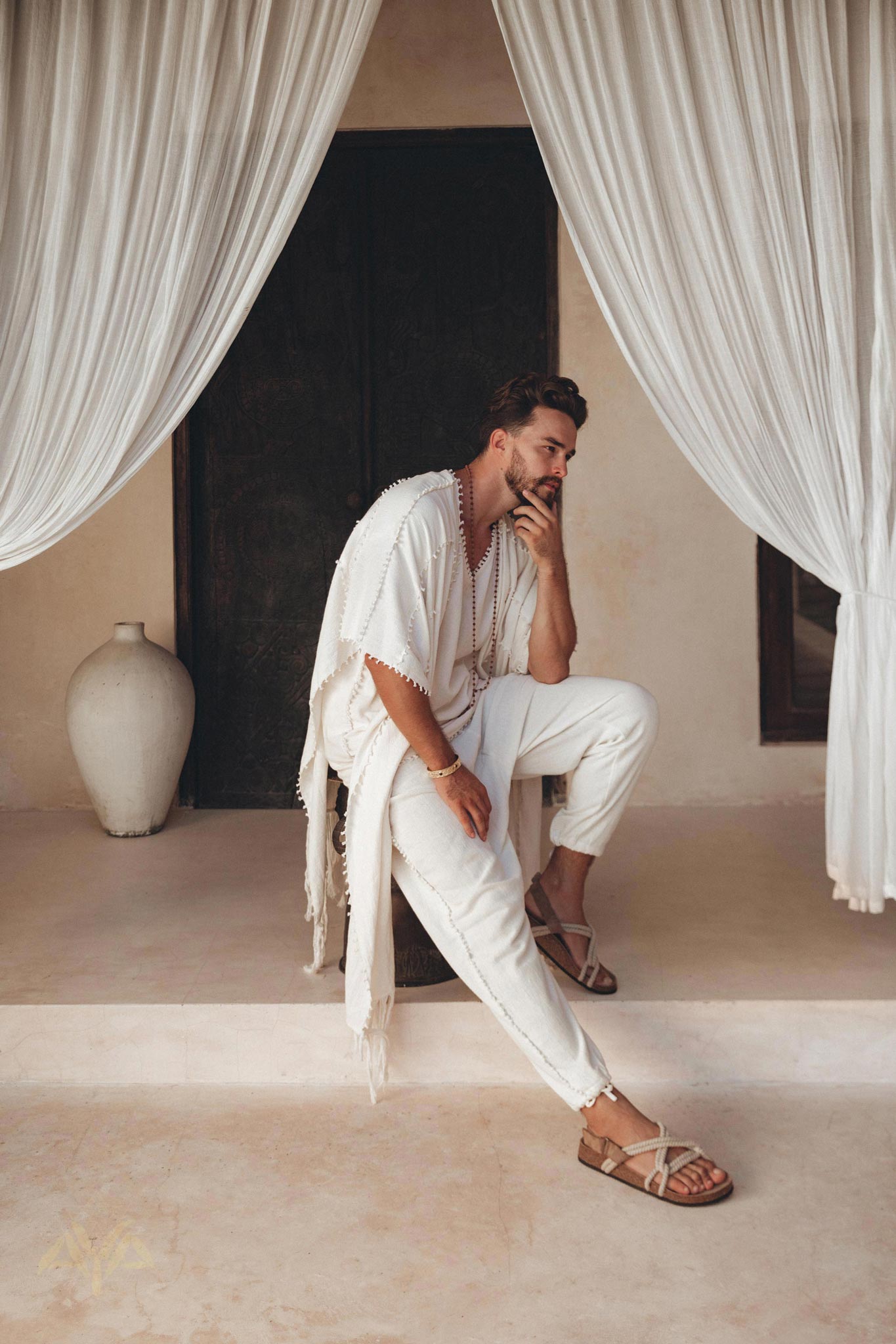 Off-White Handwoven Cotton Pants for Men by AYA Sacred Wear