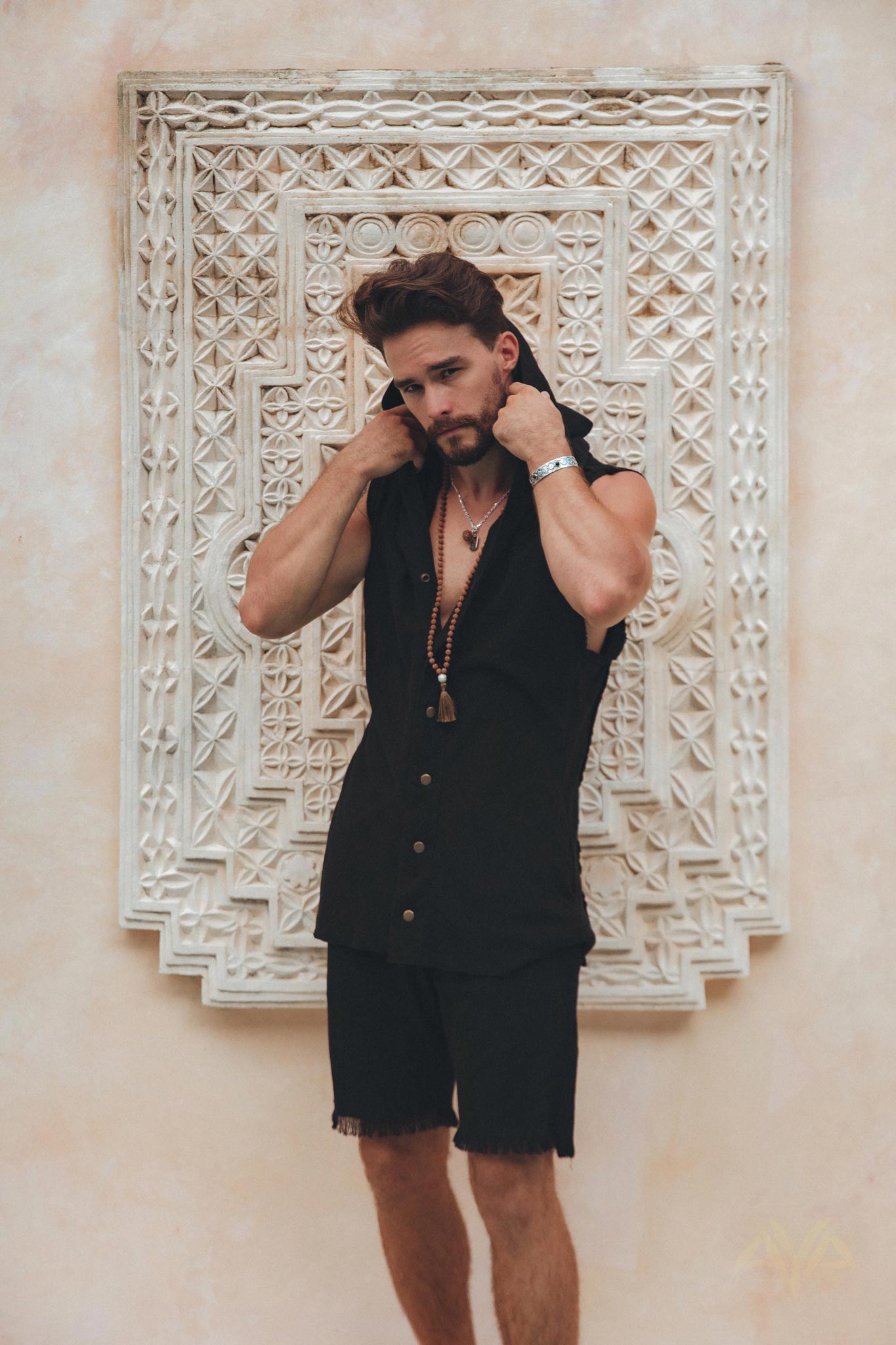 Black Handwoven Cotton Shorts for Men by AYA Sacred Wear