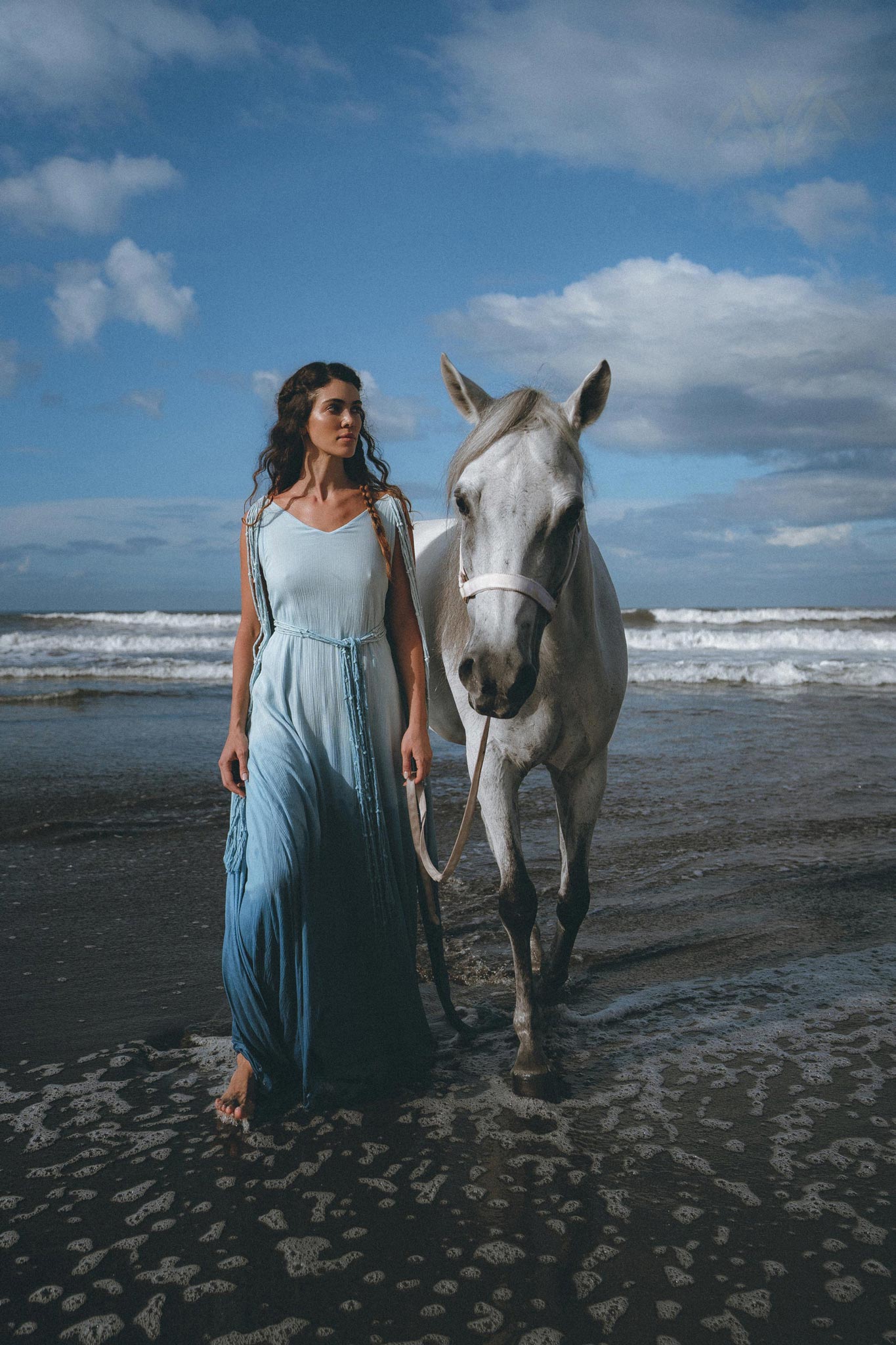 Boho Macrame Bridesmaid Dress, Off-White to Sky Blue Multiway Dress by AYA Sacred Wear