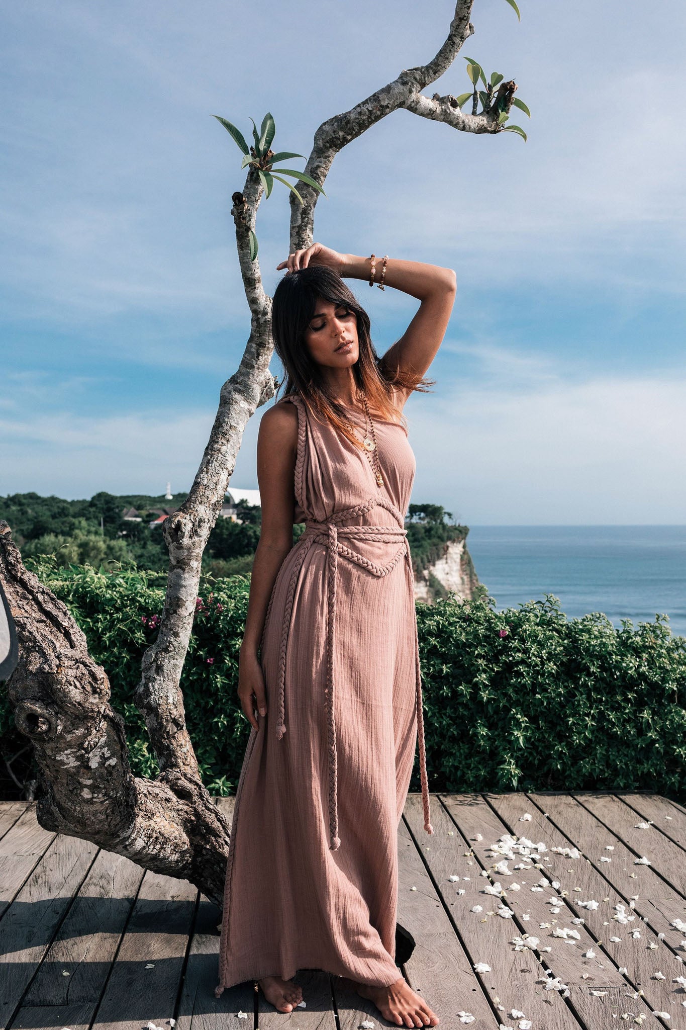 Dusty Pink Organic Boho Dress, One Shoulder Dress - AYA Sacred Wear