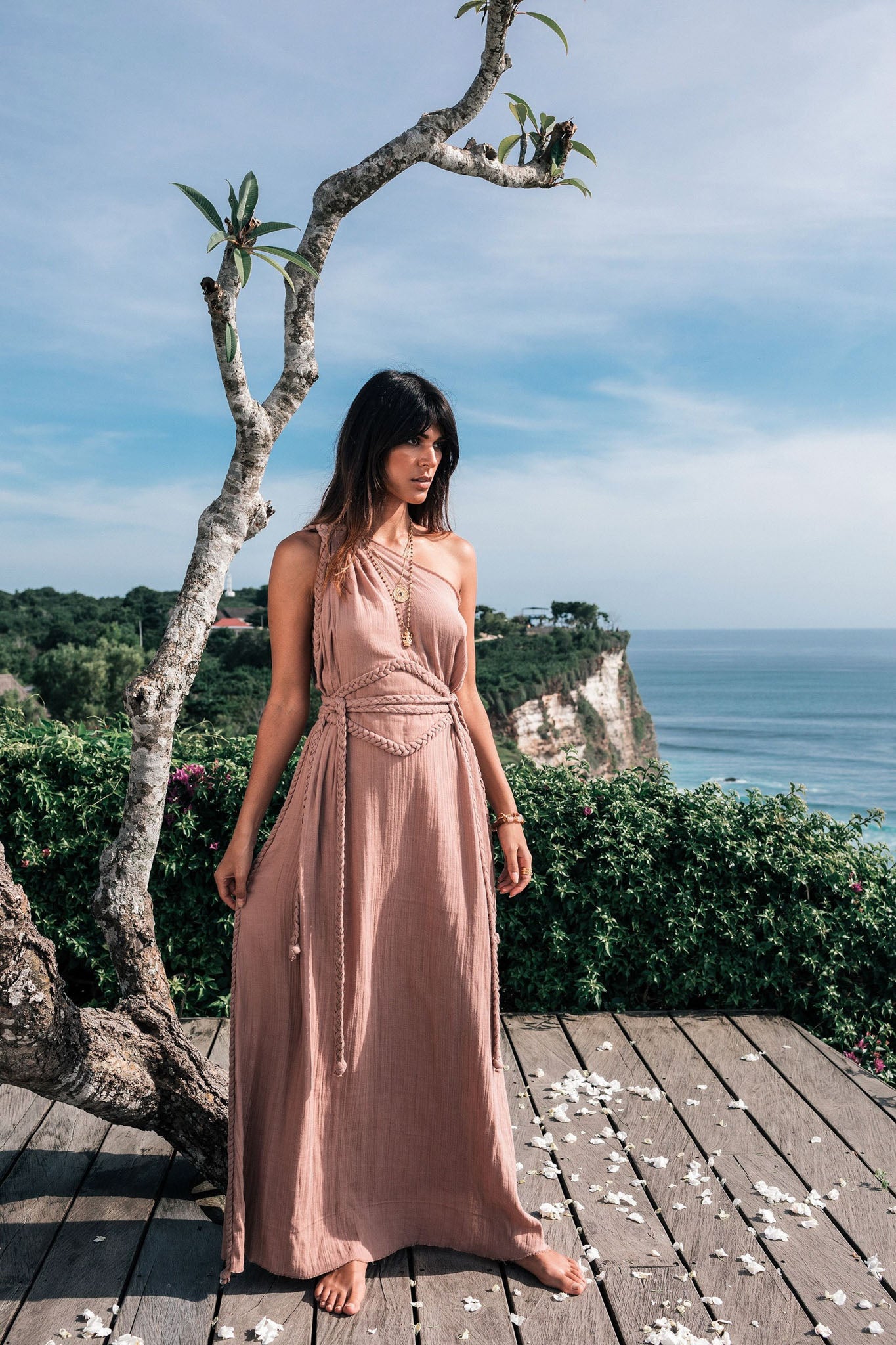 Dusty Pink Organic Boho Dress, One Shoulder Dress - AYA Sacred Wear