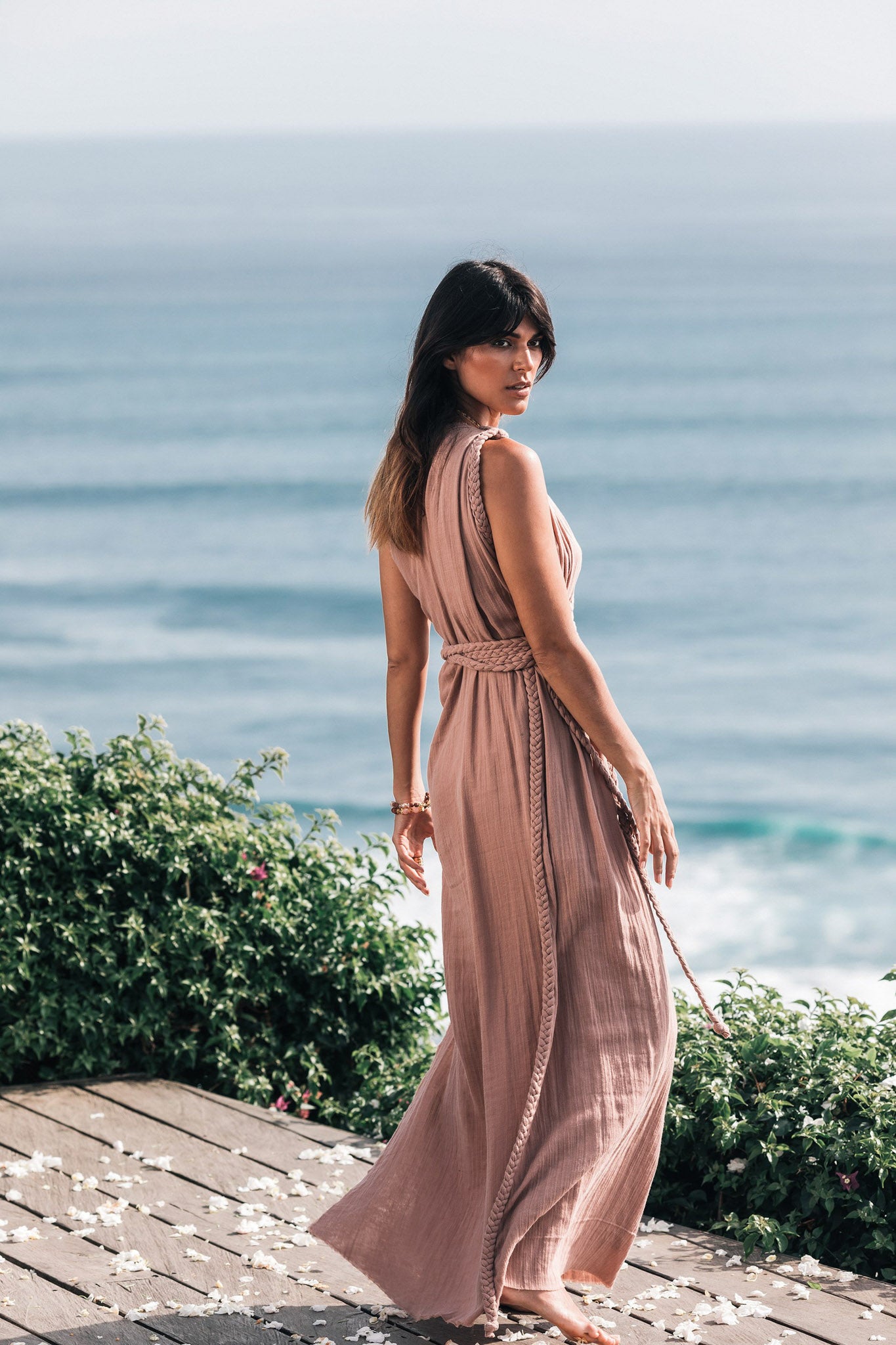 Dusty Pink Organic Boho Dress, One Shoulder Dress - AYA Sacred Wear