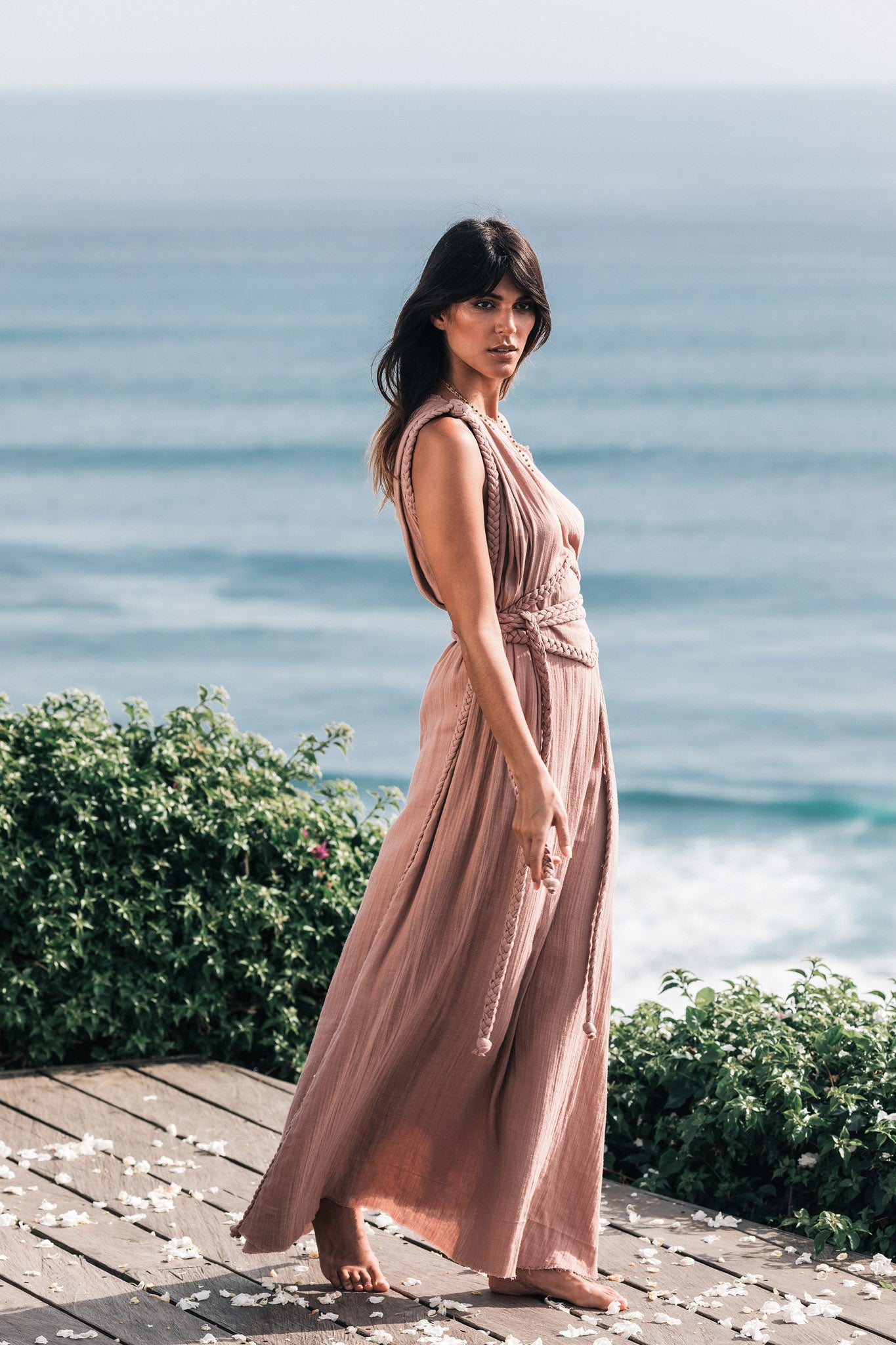 Dusty Pink Organic Boho Dress, One Shoulder Dress - AYA Sacred Wear