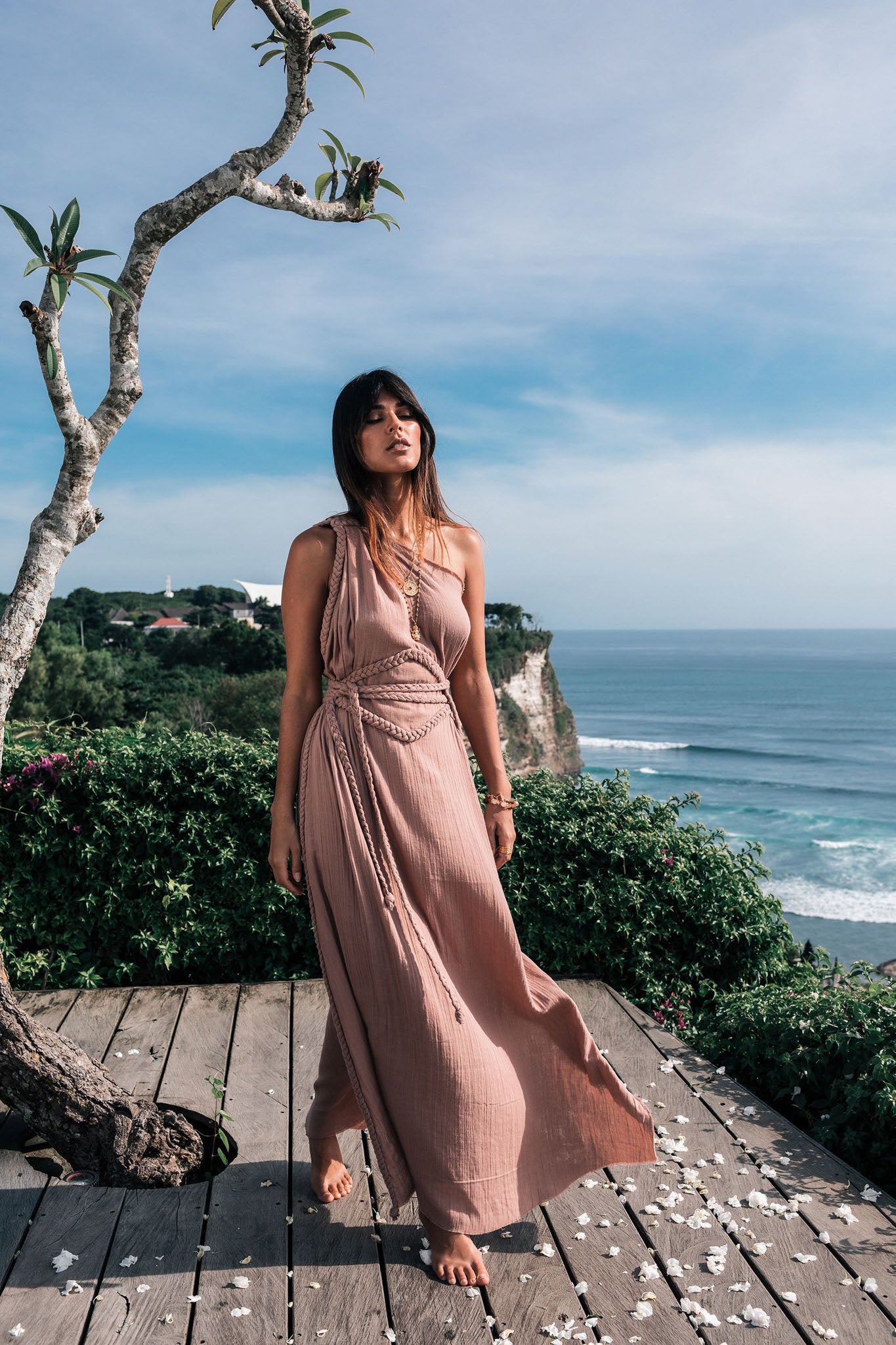 Dusty Pink Organic Boho Dress, One Shoulder Dress - AYA Sacred Wear