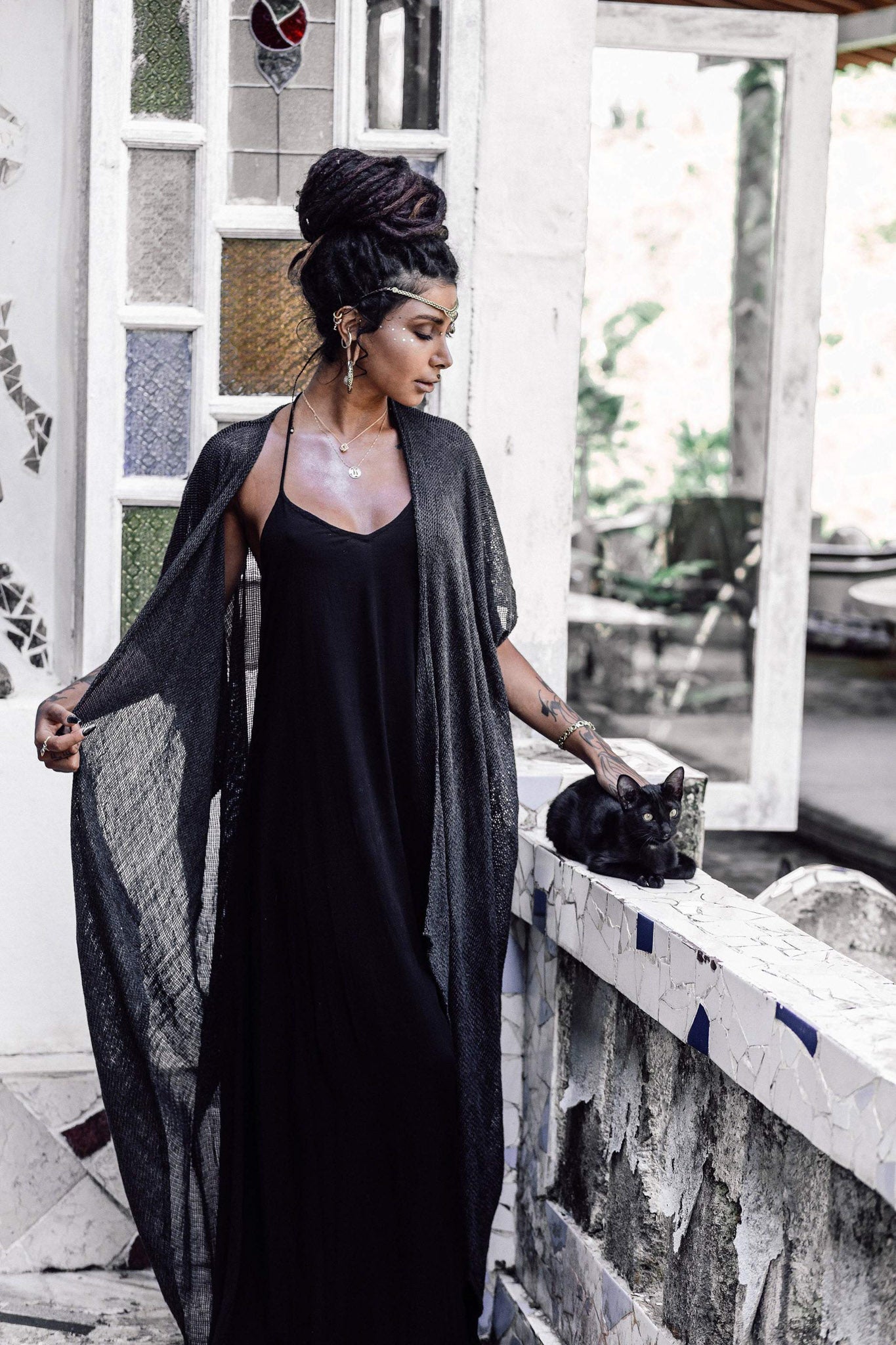 Grey Boho Kimono Cover Up, Boho Bamboo Mantle - AYA Sacred Wear